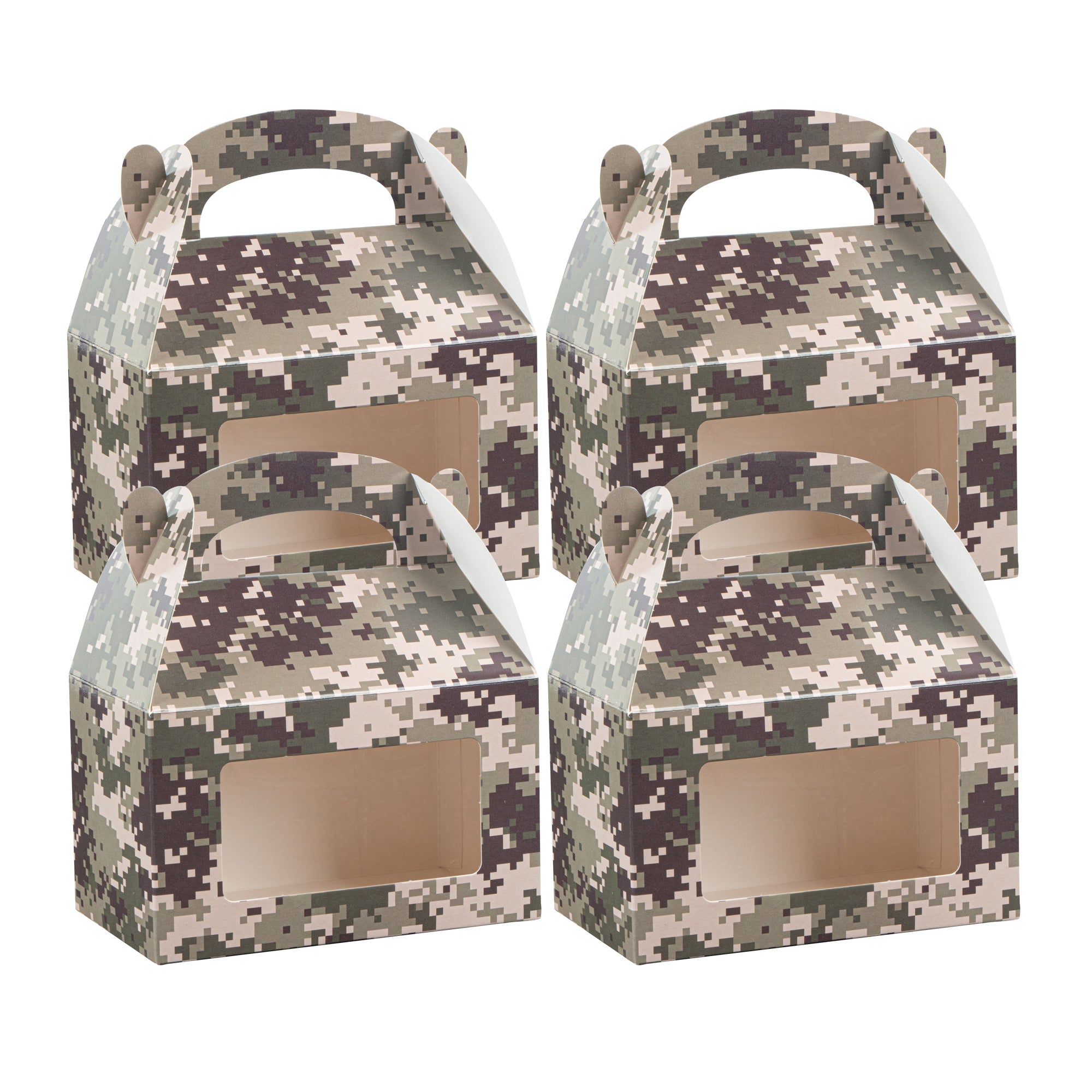 Bio Tek Camouflage Paper Gable Box / Take Out Container - with Window - 6" x 3 1/2" x 3 1/2" - 100 count box