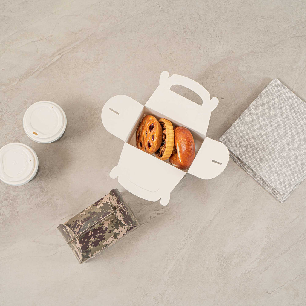 Bio Tek Camouflage Paper Gable Box / Take Out Container - with Window - 6" x 3 1/2" x 3 1/2" - 25 count box