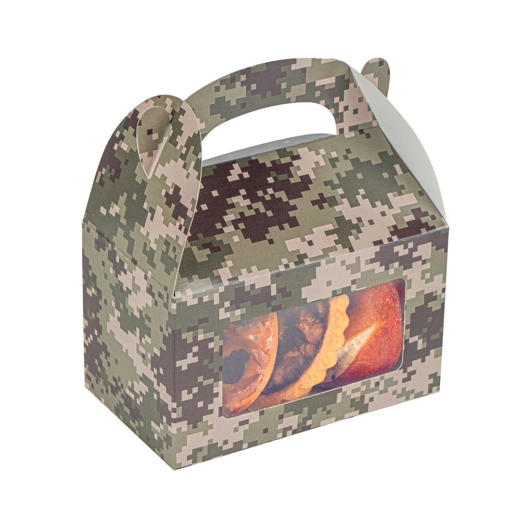Bio Tek Camouflage Paper Gable Box / Take Out Container - with Window - 6" x 3 1/2" x 3 1/2" - 100 count box