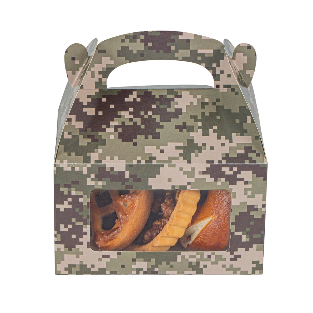Bio Tek Camouflage Paper Gable Box / Take Out Container - with Window - 6" x 3 1/2" x 3 1/2" - 100 count box