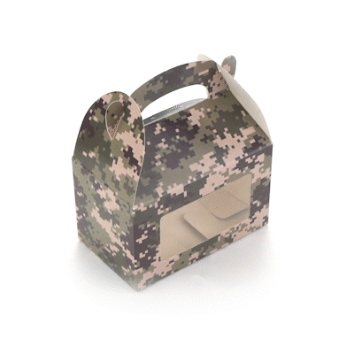 Bio Tek Camouflage Paper Gable Box / Take Out Container - with Window - 6" x 3 1/2" x 3 1/2" - 100 count box
