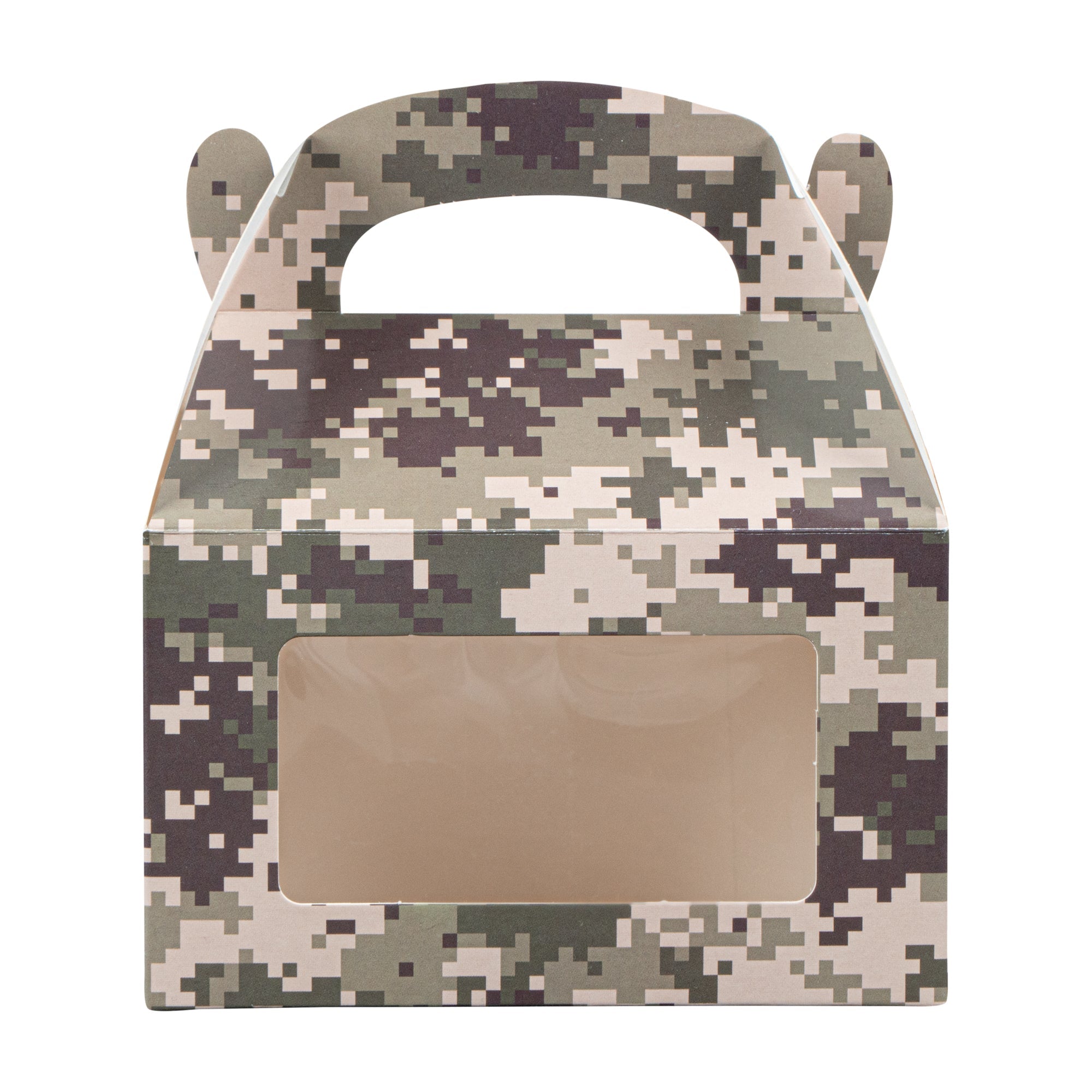 Bio Tek Camouflage Paper Gable Box / Take Out Container - with Window - 6" x 3 1/2" x 3 1/2" - 100 count box
