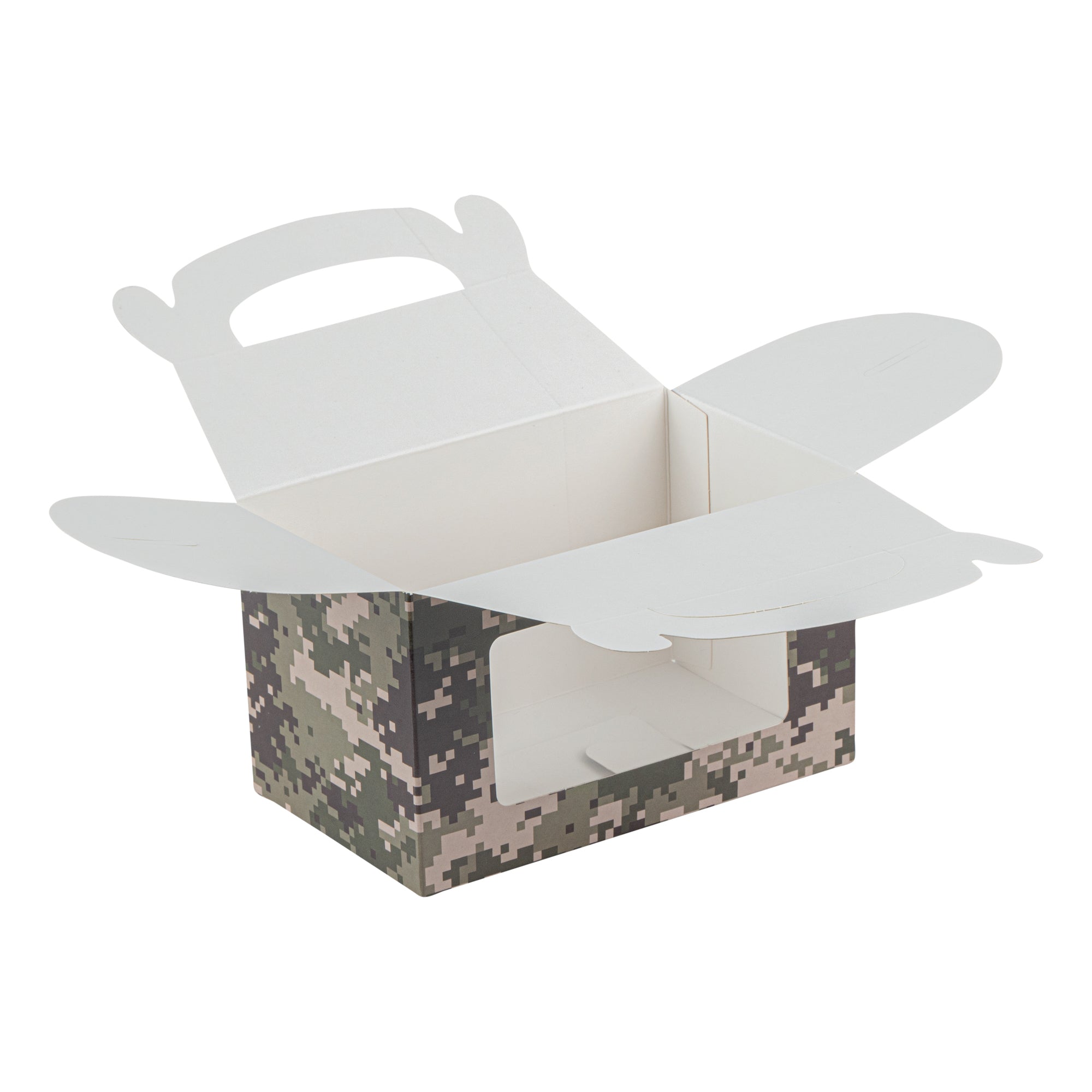 Bio Tek Camouflage Paper Gable Box / Take Out Container - with Window - 6" x 3 1/2" x 3 1/2" - 100 count box