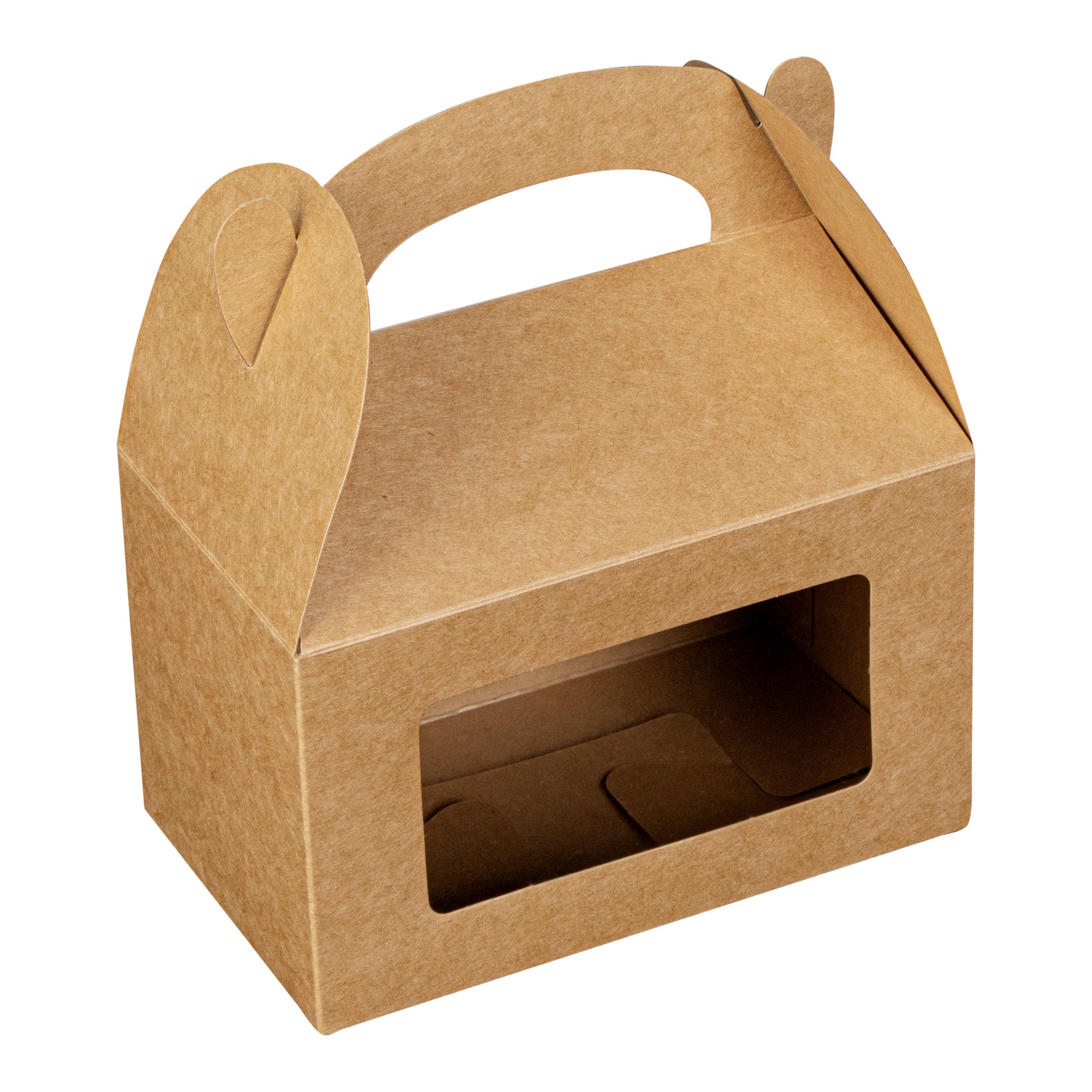 Bio Tek Kraft Paper Gable Box / Take Out Container - Greaseproof, with Window - 6" x 3 1/2" x 3 1/2" - 100 count box