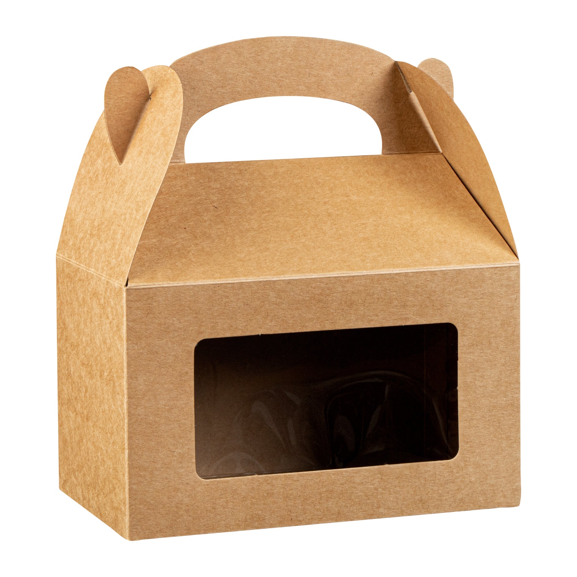 Bio Tek Kraft Paper Gable Box / Take Out Container - Greaseproof, with Window - 6" x 3 1/2" x 3 1/2" - 100 count box