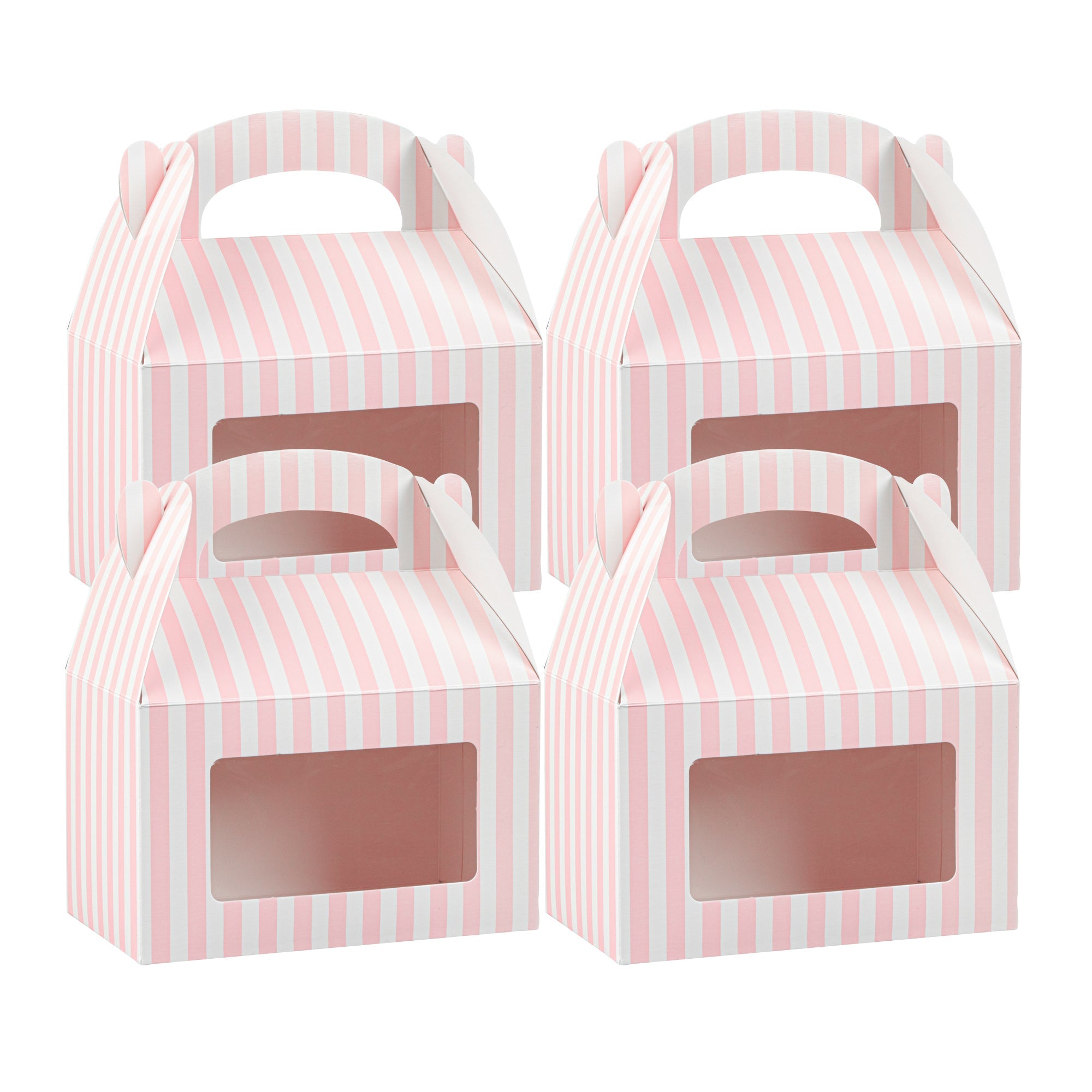 Bio Tek Pink and White Stripe Paper Gable Box / Take Out Container - with Window - 6" x 3 1/2" x 3 1/2" - 100 count box