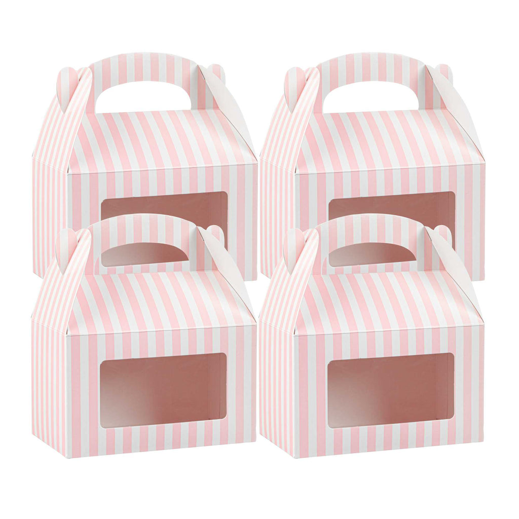 Bio Tek Pink and White Stripe Paper Gable Box / Take Out Container - with Window - 6" x 3 1/2" x 3 1/2" - 25 count box