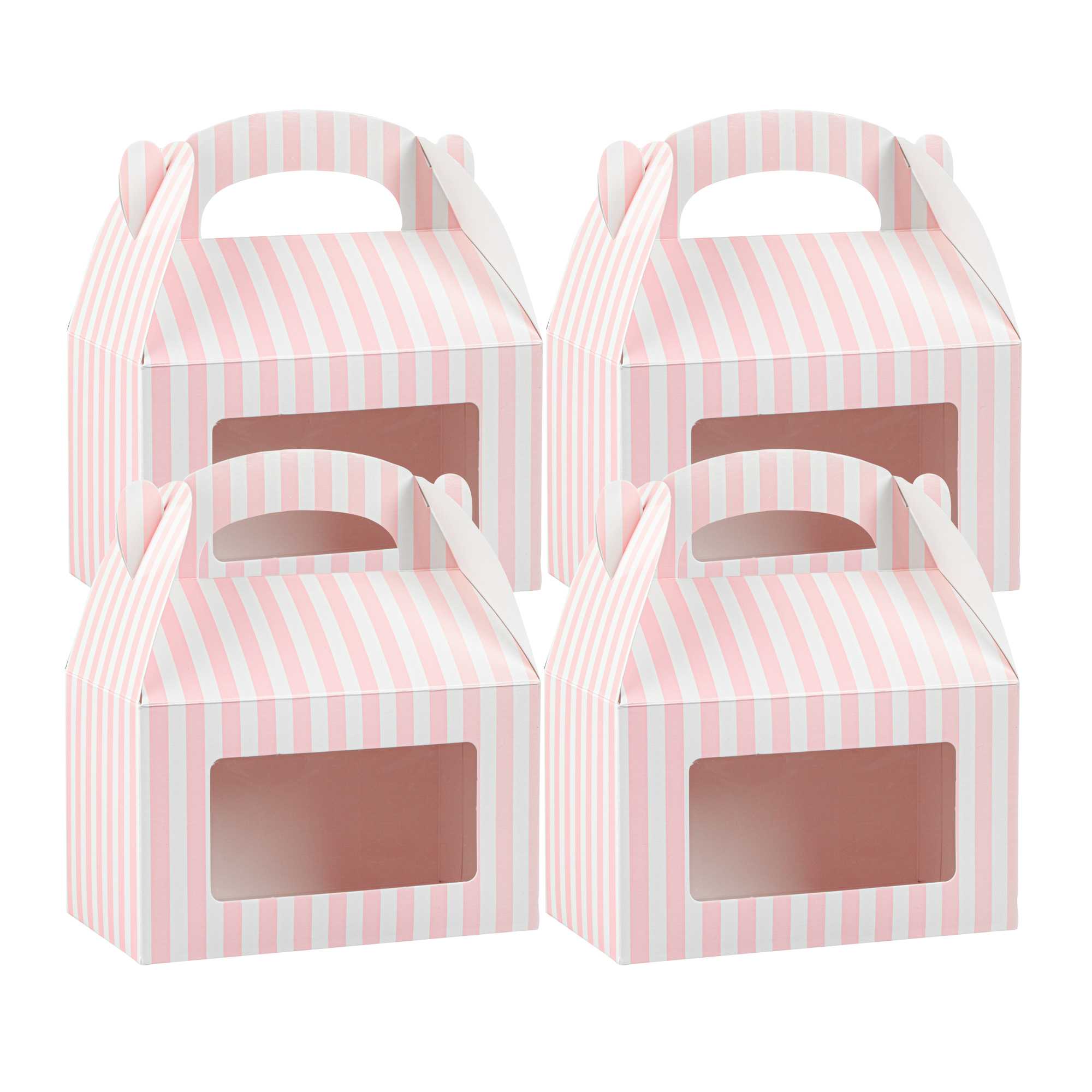 Bio Tek Pink and White Stripe Paper Gable Box / Take Out Container - with Window - 6" x 3 1/2" x 3 1/2" - 25 count box