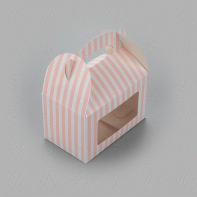 Bio Tek Pink and White Stripe Paper Gable Box / Take Out Container - with Window - 6" x 3 1/2" x 3 1/2" - 25 count box