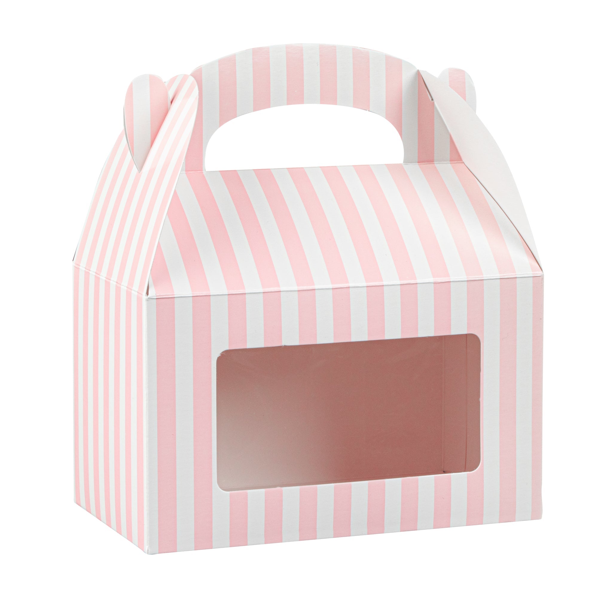 Bio Tek Pink and White Stripe Paper Gable Box / Take Out Container - with Window - 6" x 3 1/2" x 3 1/2" - 100 count box