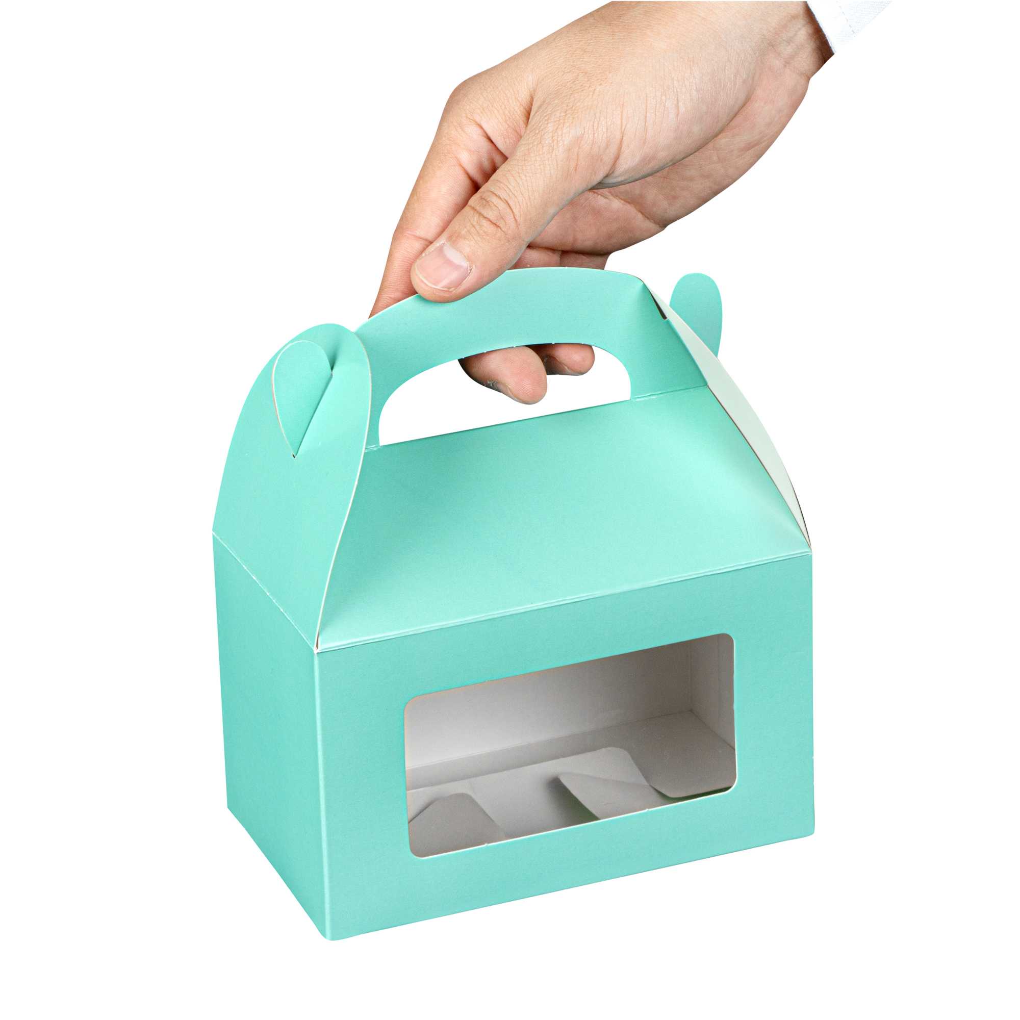 Bio Tek Turquoise Paper Gable Box / Take Out Container - with Window - 6" x 3 1/2" x 3 1/2" - 25 count box