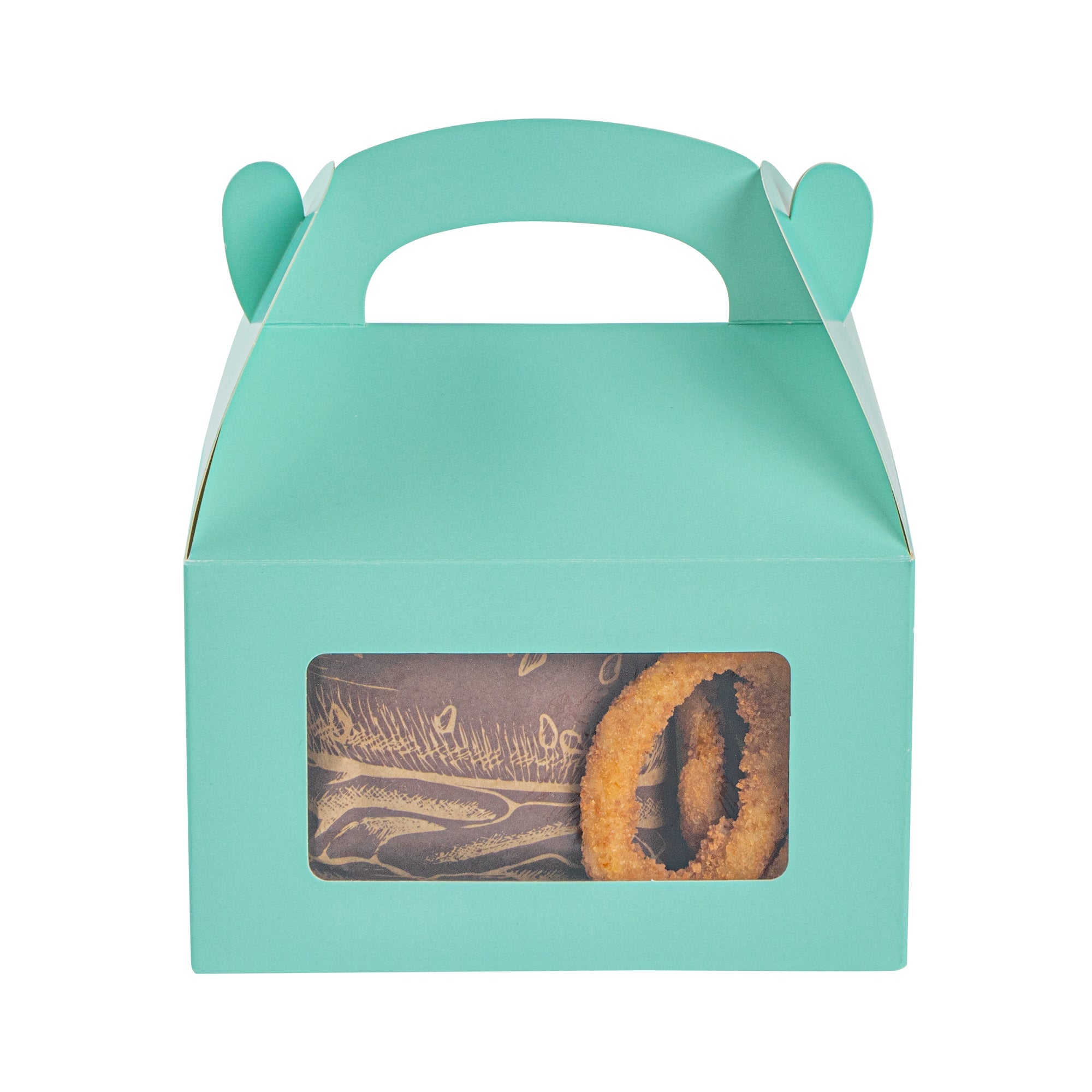 Bio Tek Turquoise Paper Gable Box / Take Out Container - with Window - 6" x 3 1/2" x 3 1/2" - 100 count box