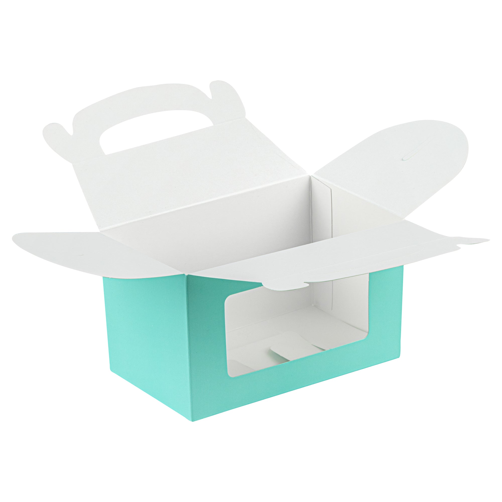 Bio Tek Turquoise Paper Gable Box / Take Out Container - with Window - 6" x 3 1/2" x 3 1/2" - 100 count box