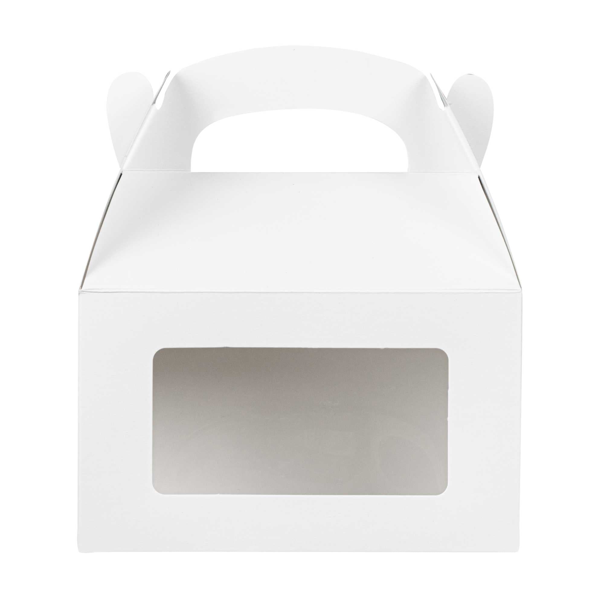 Bio Tek White Paper Gable Box / Take Out Container - Greaseproof, with Window - 6" x 3 1/2" x 3 1/2" - 25 count box