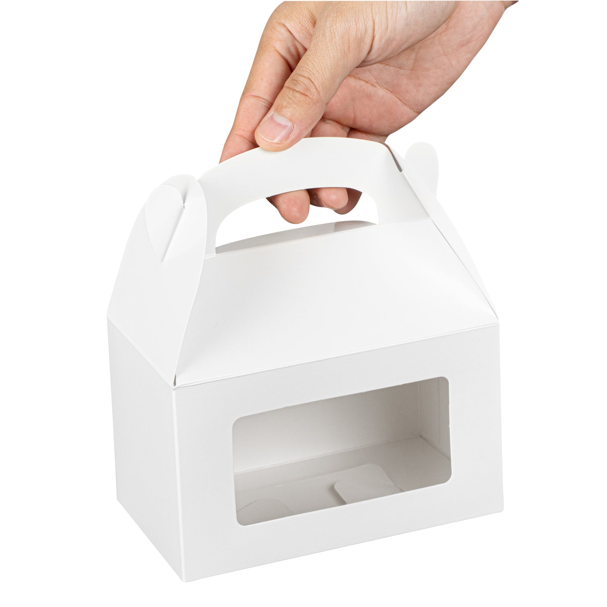 Bio Tek White Paper Gable Box / Take Out Container - Greaseproof, with Window - 6" x 3 1/2" x 3 1/2" - 100 count box