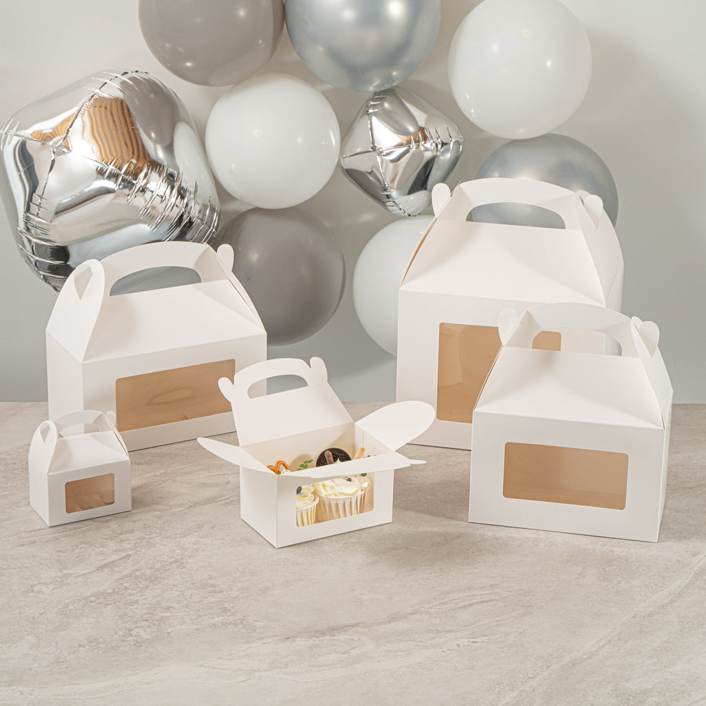 Bio Tek White Paper Gable Box / Take Out Container - Greaseproof, with Window - 6" x 3 1/2" x 3 1/2" - 100 count box