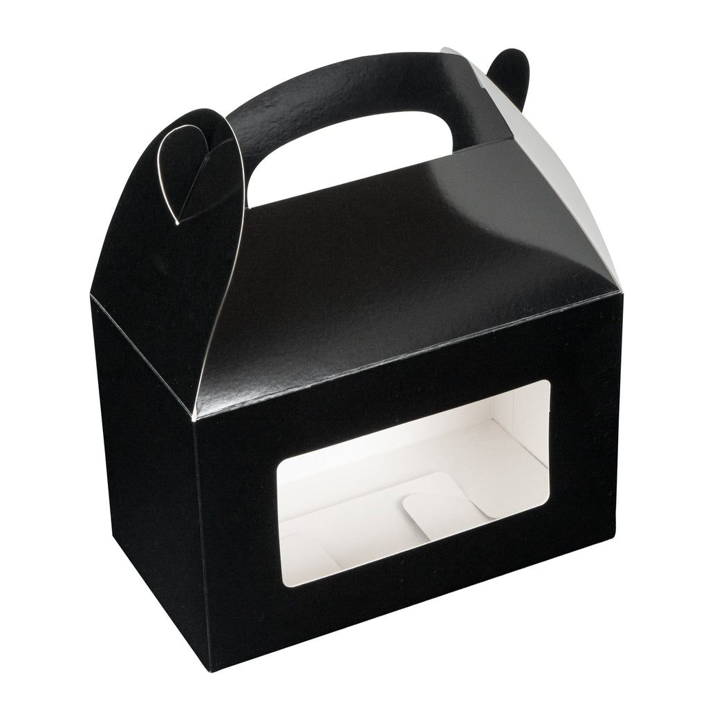 Bio Tek Black Paper Gable Box / Take Out Container - Greaseproof, with Window - 8 1/2" x 4 3/4" x 5 1/2" - 25 count box