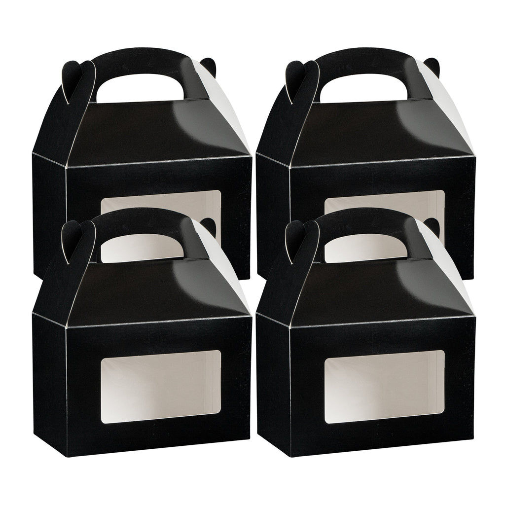 Bio Tek Black Paper Gable Box / Take Out Container - Greaseproof, with Window - 8 1/2" x 4 3/4" x 5 1/2" - 25 count box
