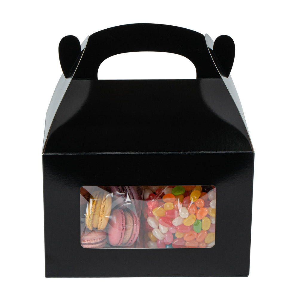 Bio Tek Black Paper Gable Box / Take Out Container - Greaseproof, with Window - 8 1/2" x 4 3/4" x 5 1/2" - 25 count box