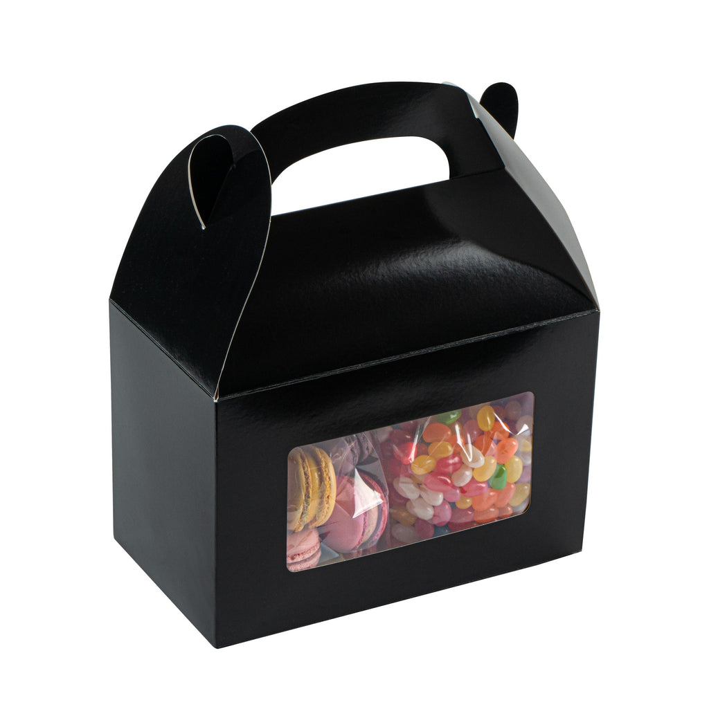 Bio Tek Black Paper Gable Box / Take Out Container - Greaseproof, with Window - 8 1/2" x 4 3/4" x 5 1/2" - 100 count box