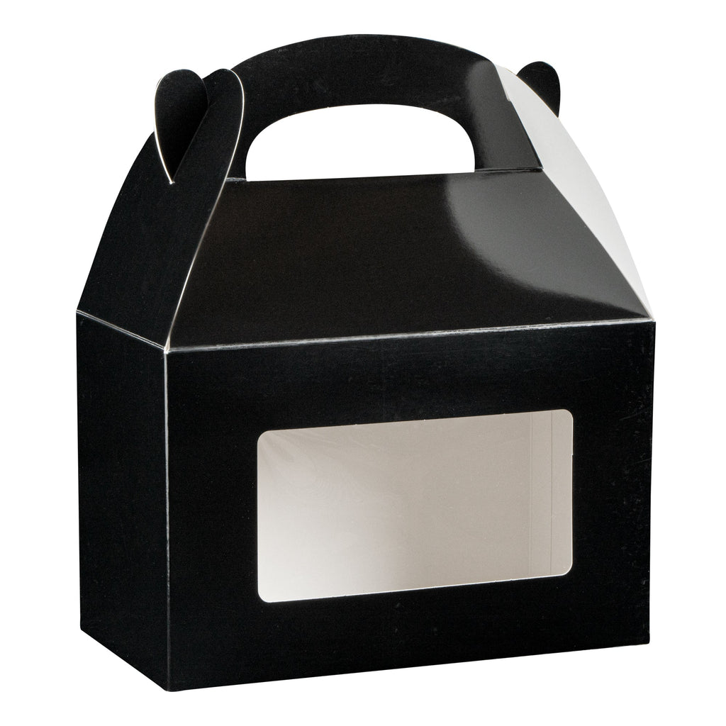 Bio Tek Black Paper Gable Box / Take Out Container - Greaseproof, with Window - 8 1/2" x 4 3/4" x 5 1/2" - 100 count box