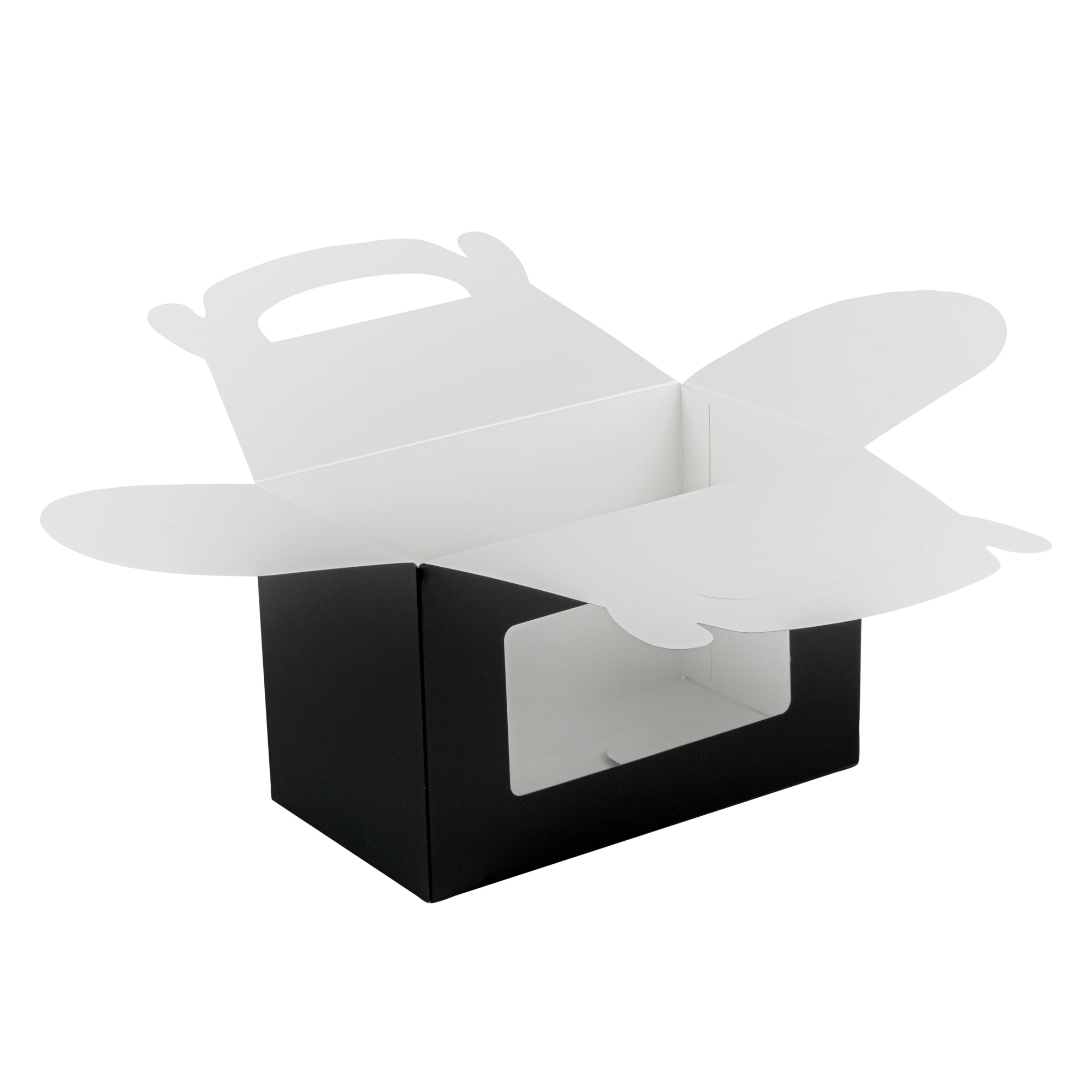 Bio Tek Black Paper Gable Box / Take Out Container - Greaseproof, with Window - 8 1/2" x 4 3/4" x 5 1/2" - 100 count box