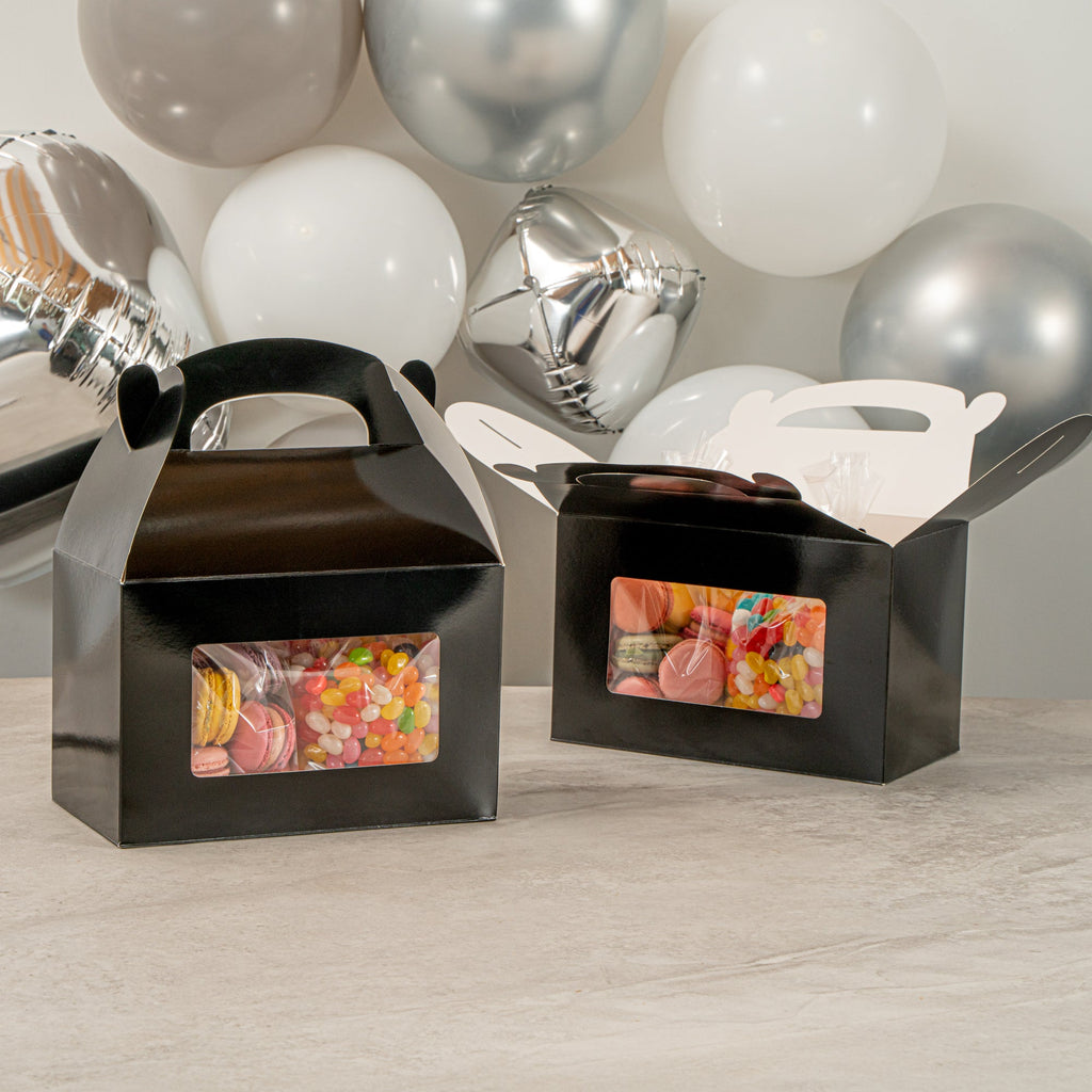 Bio Tek Black Paper Gable Box / Take Out Container - Greaseproof, with Window - 8 1/2" x 4 3/4" x 5 1/2" - 100 count box