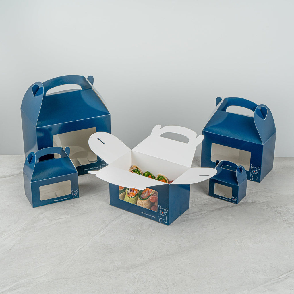 Bio Tek Frenchie Paper Gable Box / Take Out Container - with Window - 8 1/2" x 4 3/4" x 5 1/2" - 25 count box