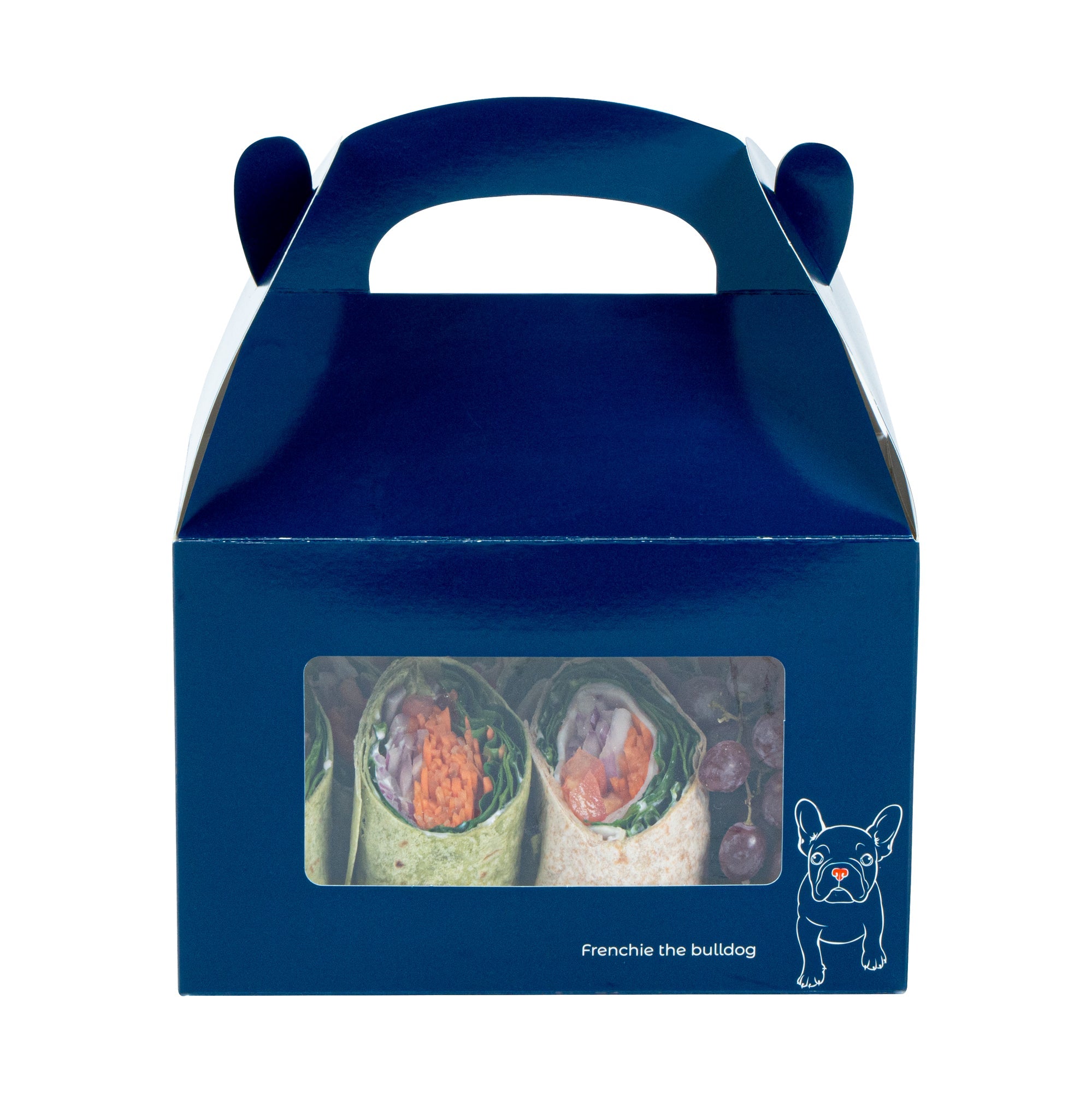 Bio Tek Frenchie Paper Gable Box / Take Out Container - with Window - 8 1/2" x 4 3/4" x 5 1/2" - 100 count box