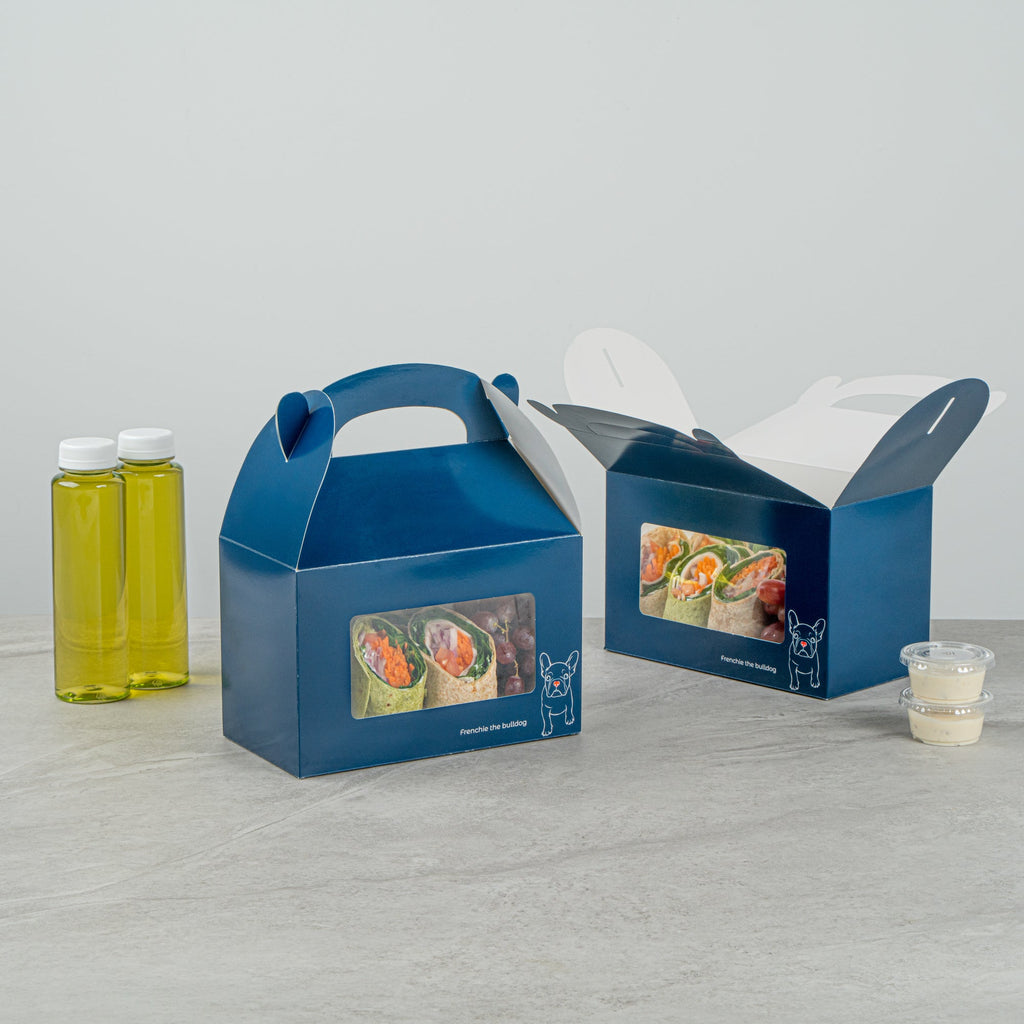 Bio Tek Frenchie Paper Gable Box / Take Out Container - with Window - 8 1/2" x 4 3/4" x 5 1/2" - 100 count box