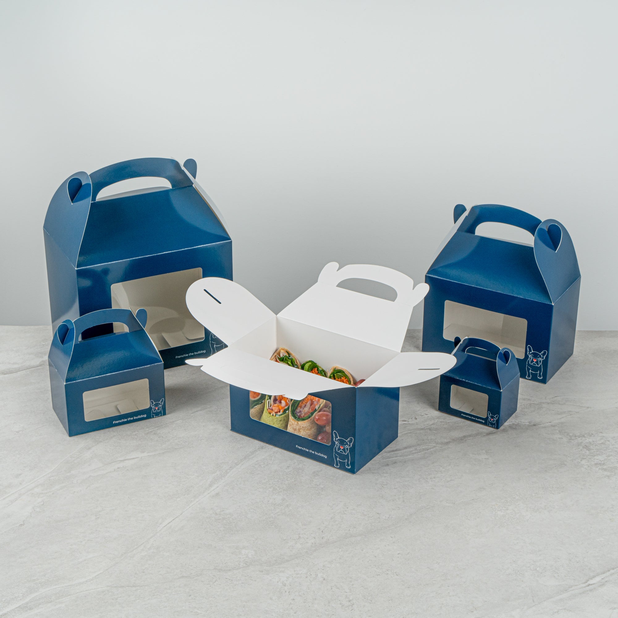 Bio Tek Frenchie Paper Gable Box / Take Out Container - with Window - 8 1/2" x 4 3/4" x 5 1/2" - 100 count box
