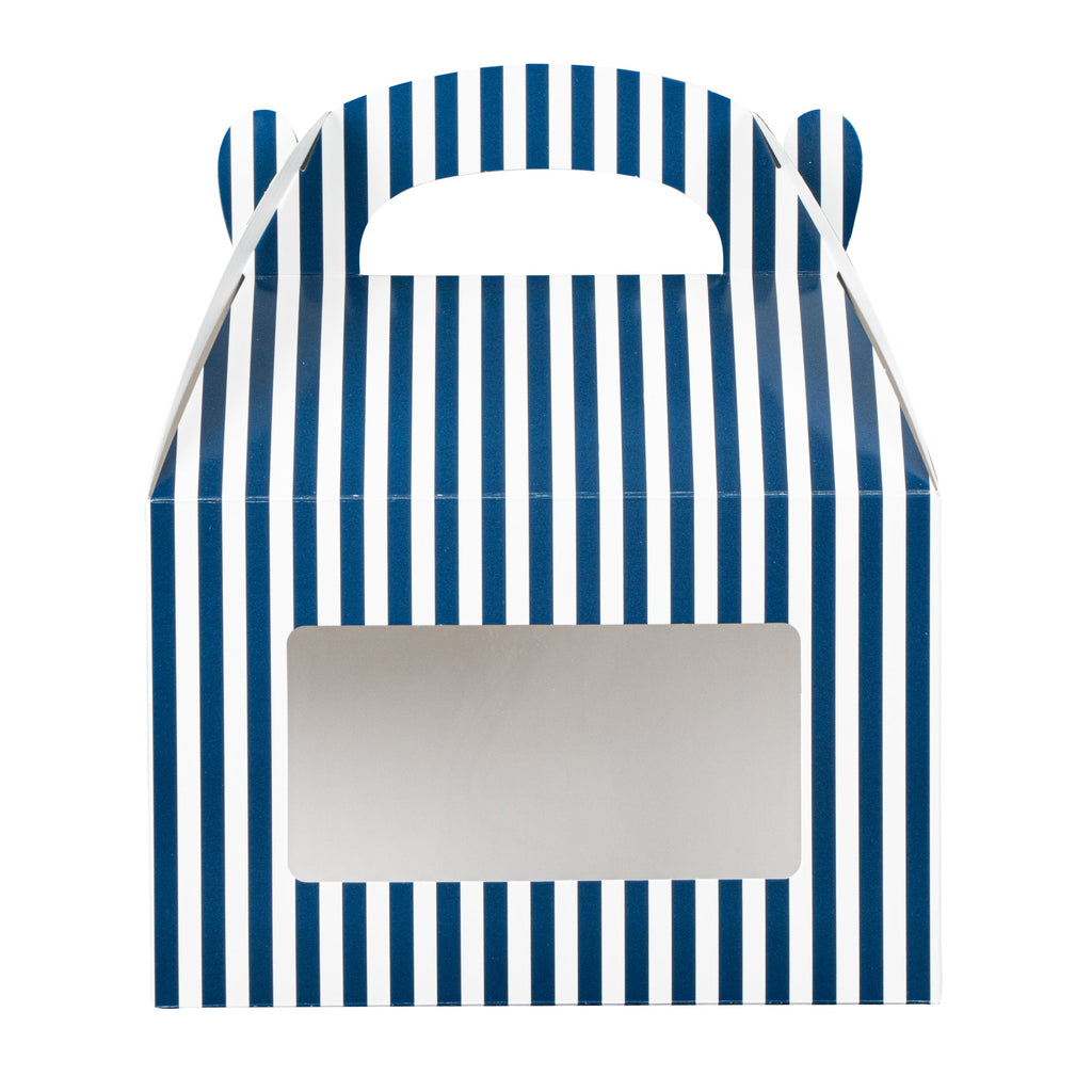 Bio Tek Blue and White Stripe Paper Gable Box / Take Out Container - with Window - 8 1/2" x 4 3/4" x 5 1/2" - 100 count box
