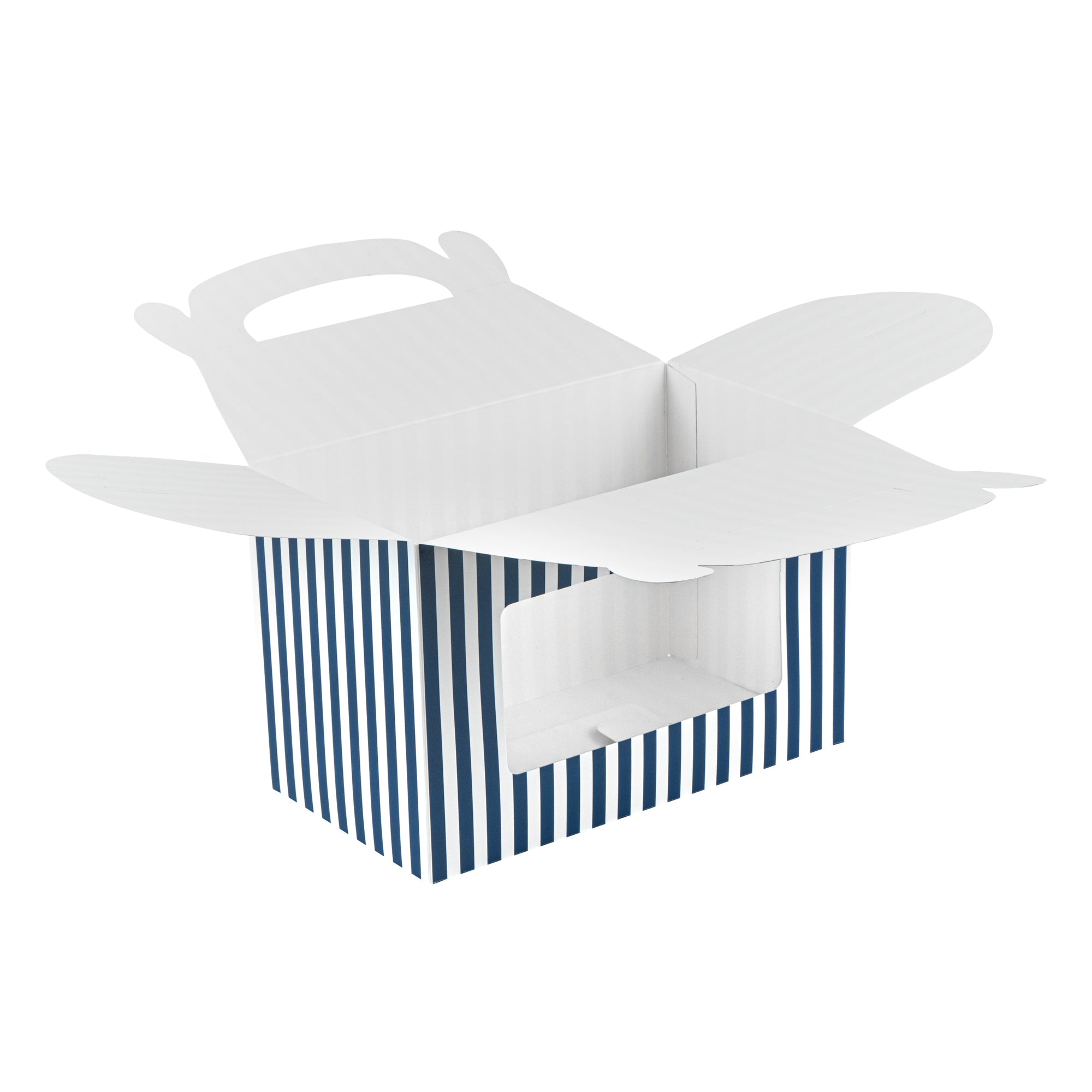 Bio Tek Blue and White Stripe Paper Gable Box / Take Out Container - with Window - 8 1/2" x 4 3/4" x 5 1/2" - 100 count box