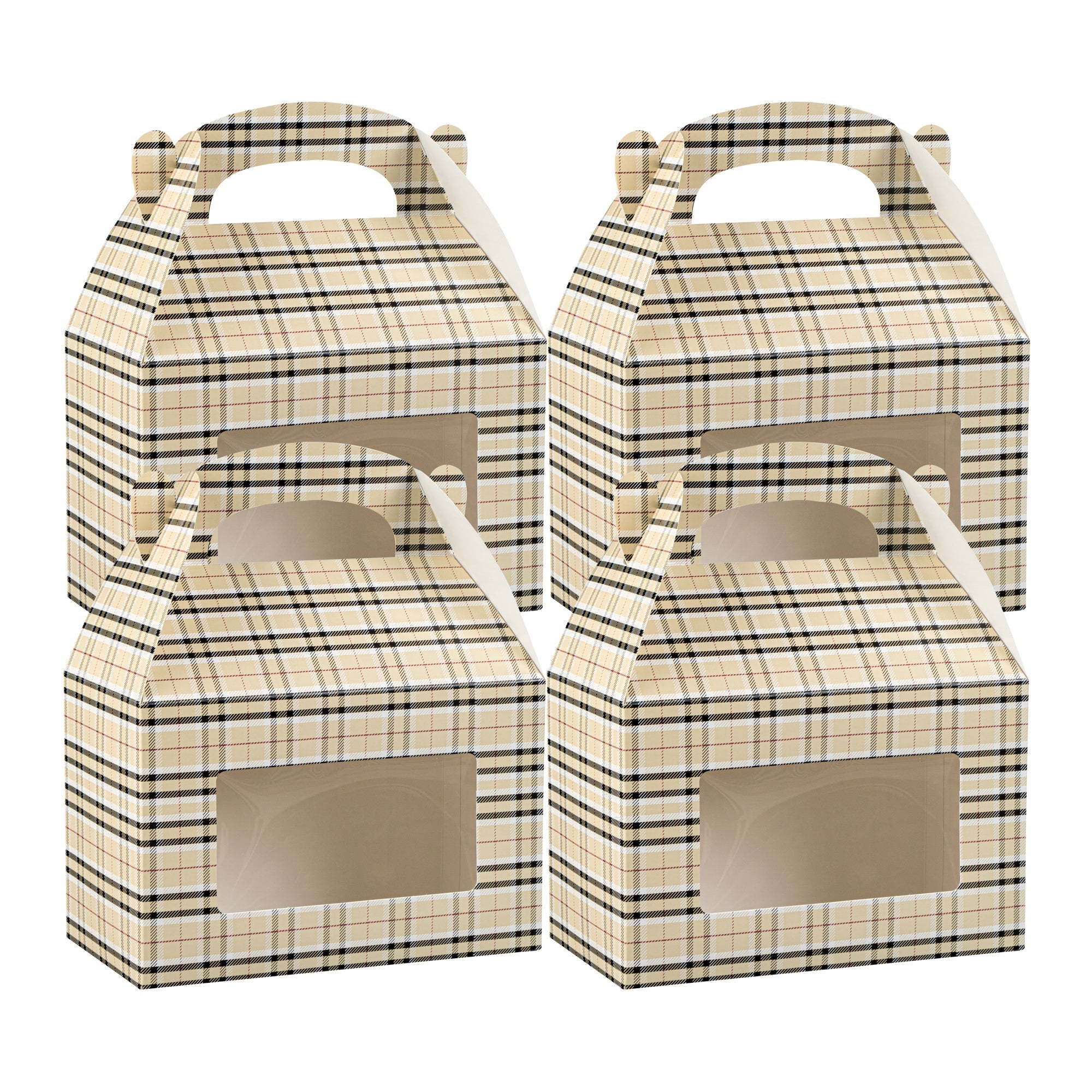 Bio Tek Plaid Paper Gable Box / Take Out Container - with Window - 8 1/2" x 4 3/4" x 5 1/2" - 100 count box