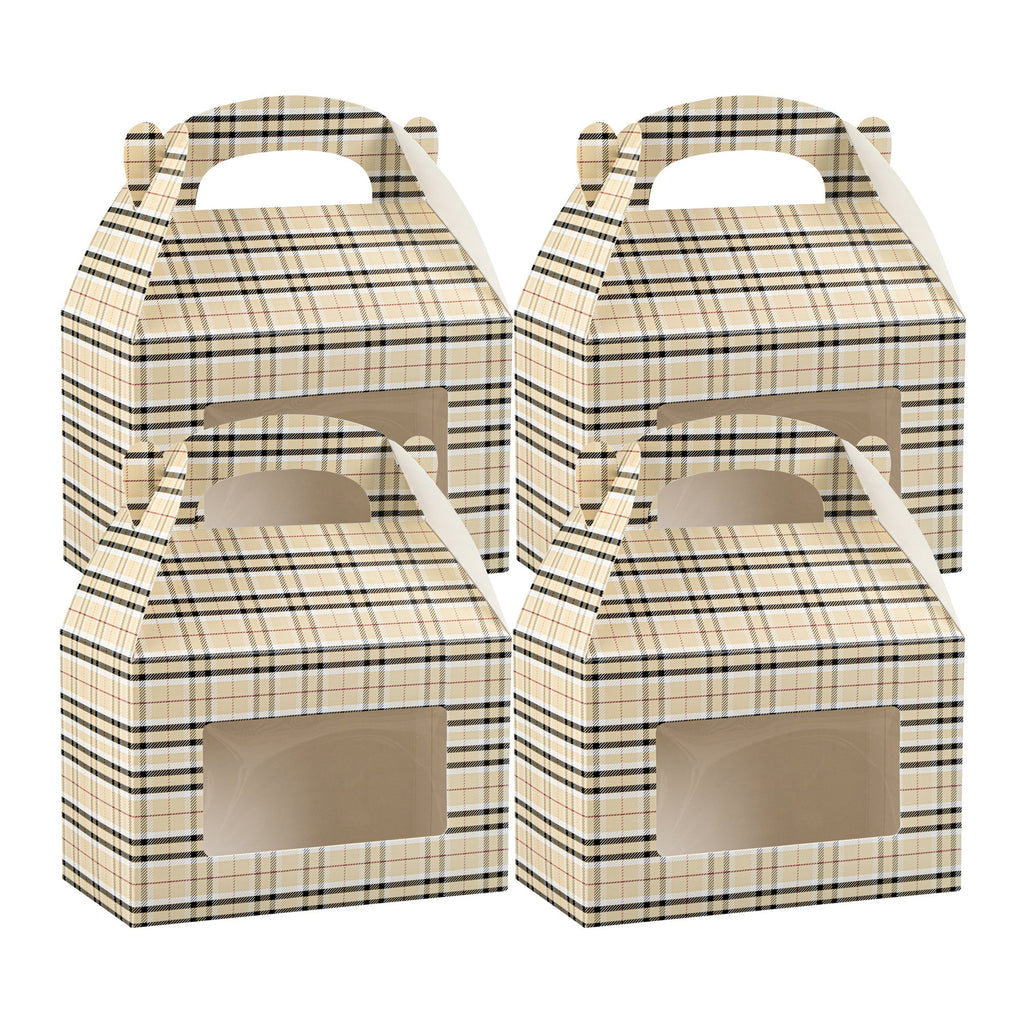 Bio Tek Plaid Paper Gable Box / Take Out Container - with Window - 8 1/2" x 4 3/4" x 5 1/2" - 25 count box