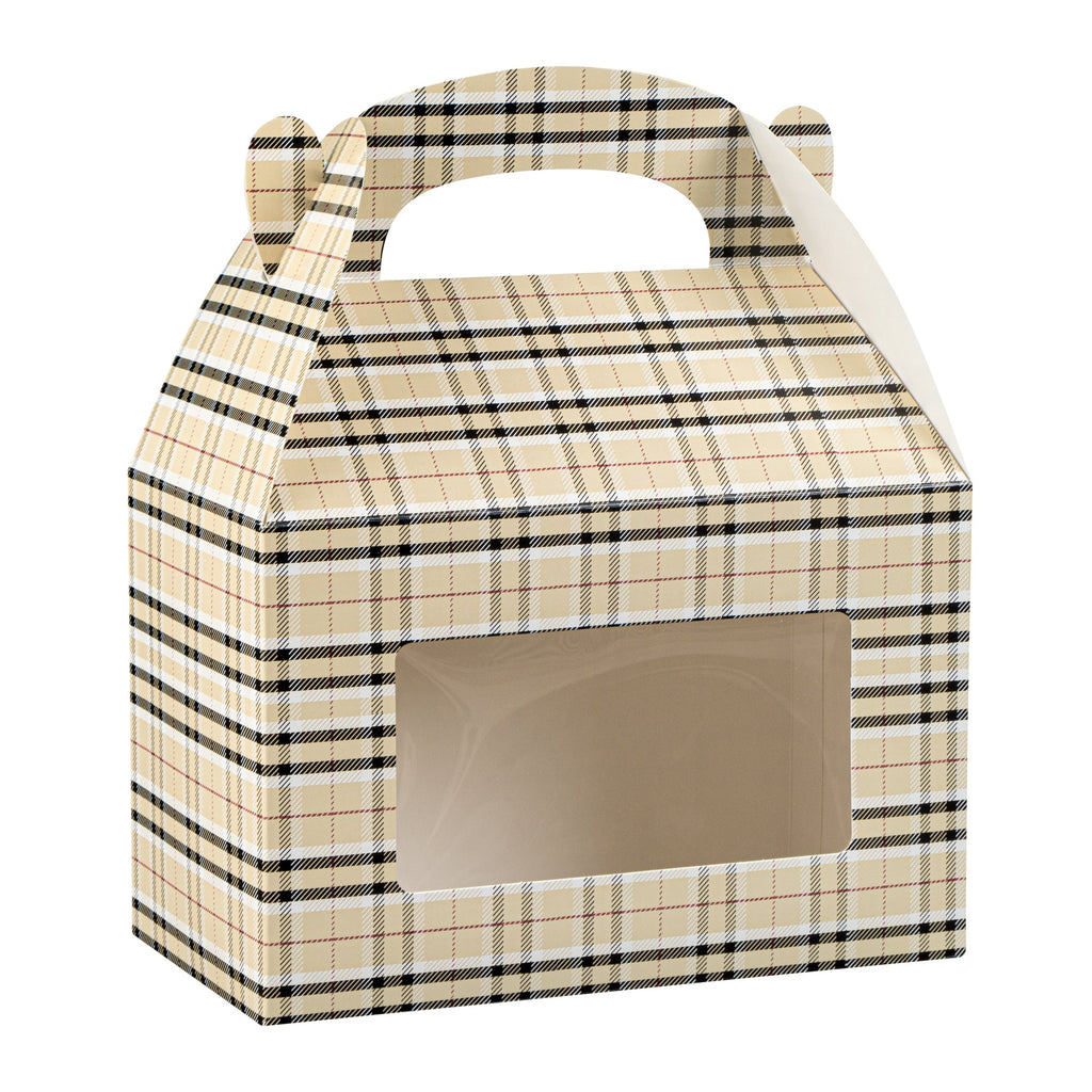 Bio Tek Plaid Paper Gable Box / Take Out Container - with Window - 8 1/2" x 4 3/4" x 5 1/2" - 25 count box