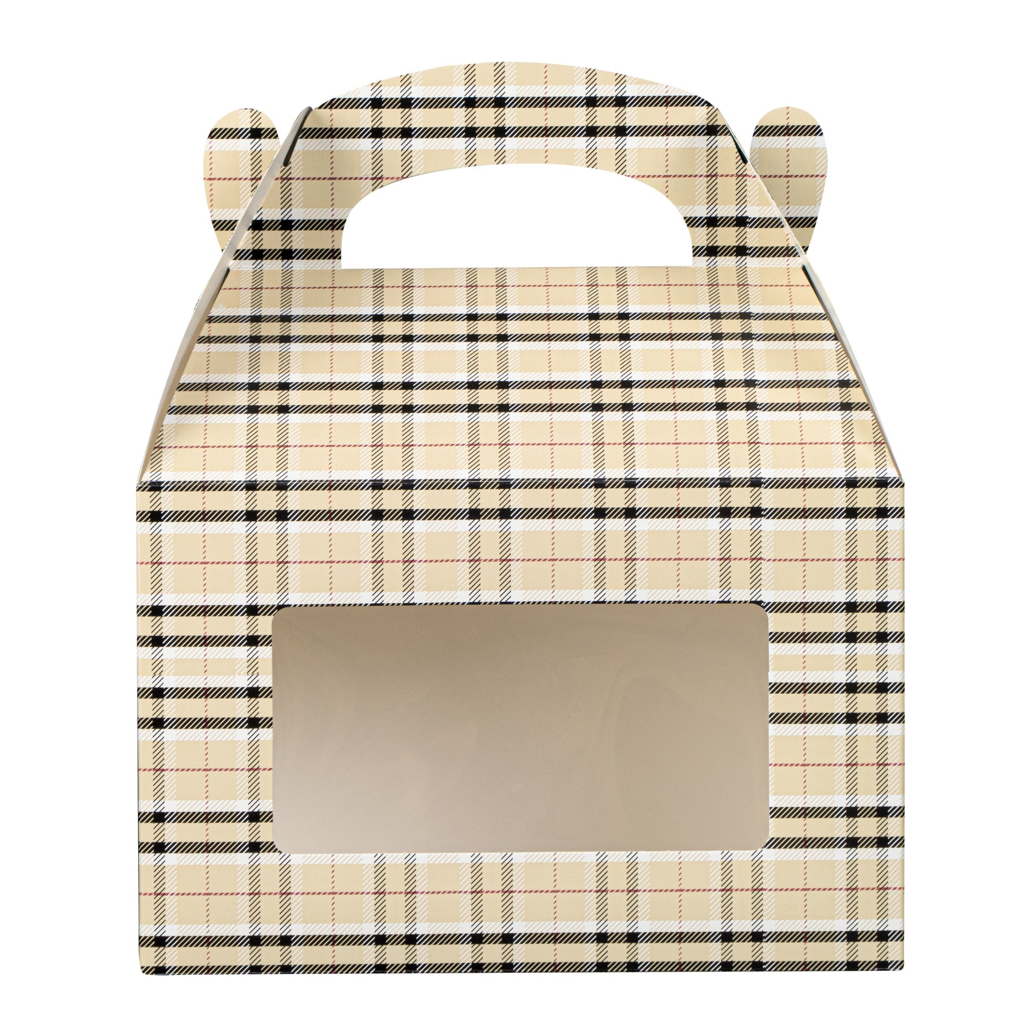 Bio Tek Plaid Paper Gable Box / Take Out Container - with Window - 8 1/2" x 4 3/4" x 5 1/2" - 100 count box