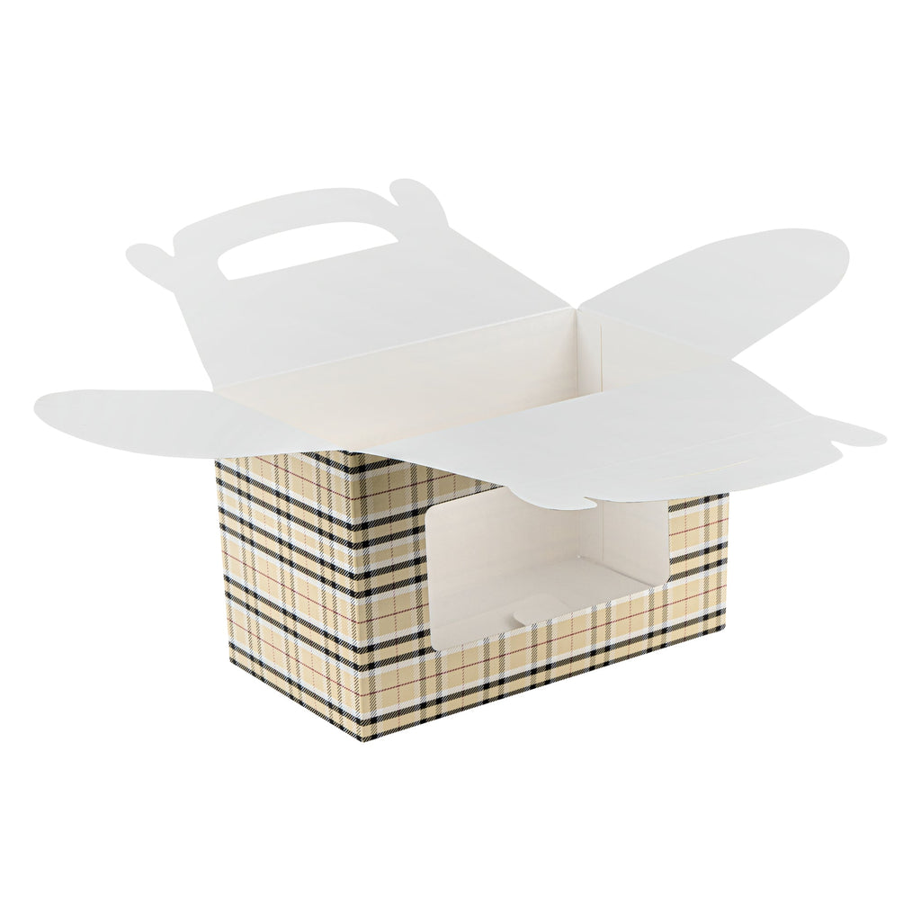 Bio Tek Plaid Paper Gable Box / Take Out Container - with Window - 8 1/2" x 4 3/4" x 5 1/2" - 100 count box