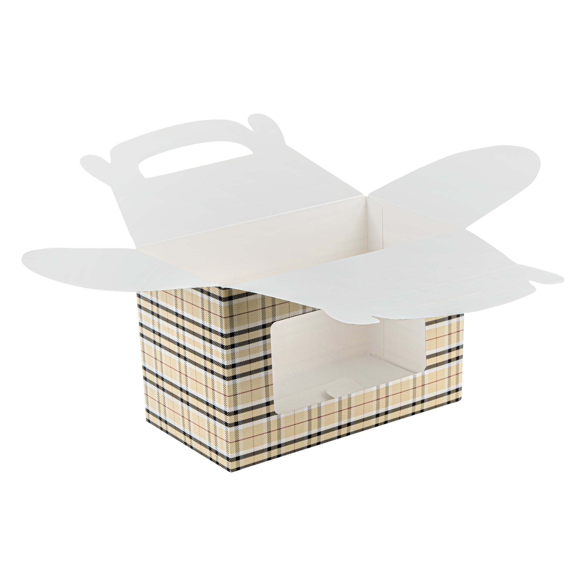 Bio Tek Plaid Paper Gable Box / Take Out Container - with Window - 8 1/2" x 4 3/4" x 5 1/2" - 100 count box