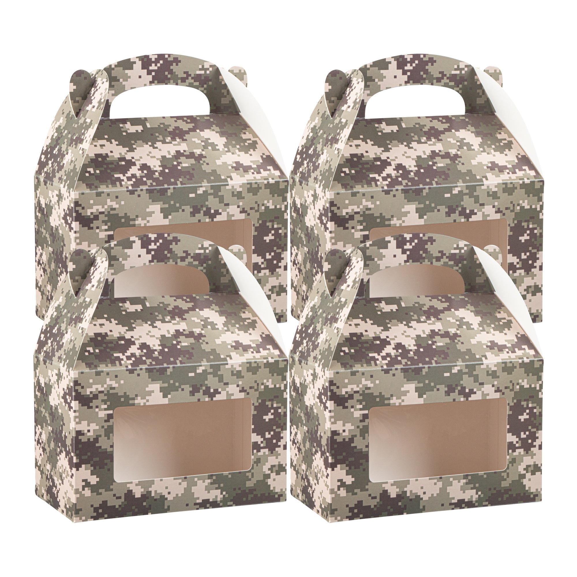 Bio Tek Camouflage Paper Gable Box / Take Out Container - with Window - 8 1/2" x 4 3/4" x 5 1/2" - 100 count box