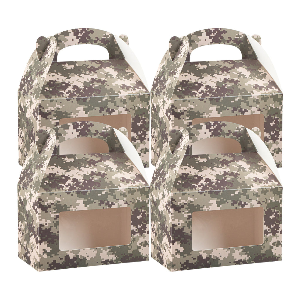 Bio Tek Camouflage Paper Gable Box / Take Out Container - with Window - 8 1/2" x 4 3/4" x 5 1/2" - 25 count box