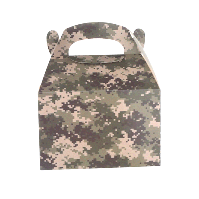Bio Tek Camouflage Paper Gable Box / Take Out Container - with Window - 8 1/2" x 4 3/4" x 5 1/2" - 25 count box