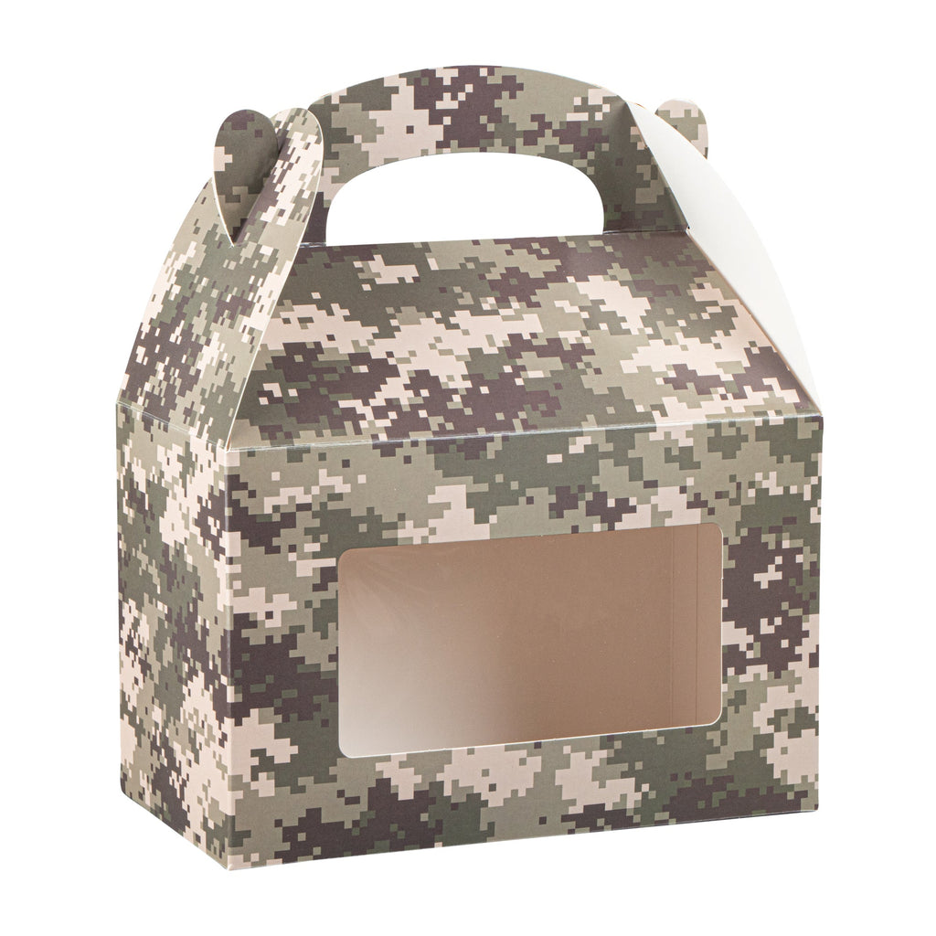 Bio Tek Camouflage Paper Gable Box / Take Out Container - with Window - 8 1/2" x 4 3/4" x 5 1/2" - 100 count box