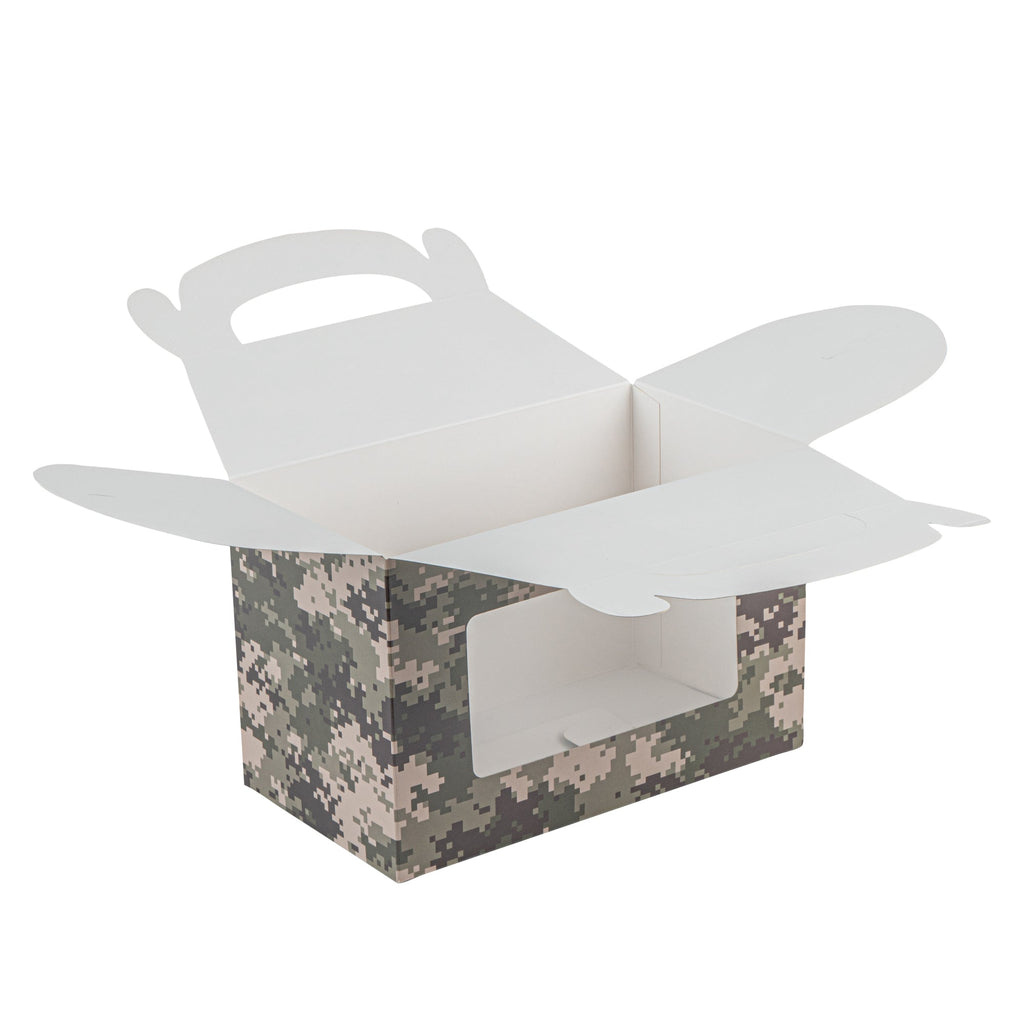 Bio Tek Camouflage Paper Gable Box / Take Out Container - with Window - 8 1/2" x 4 3/4" x 5 1/2" - 100 count box