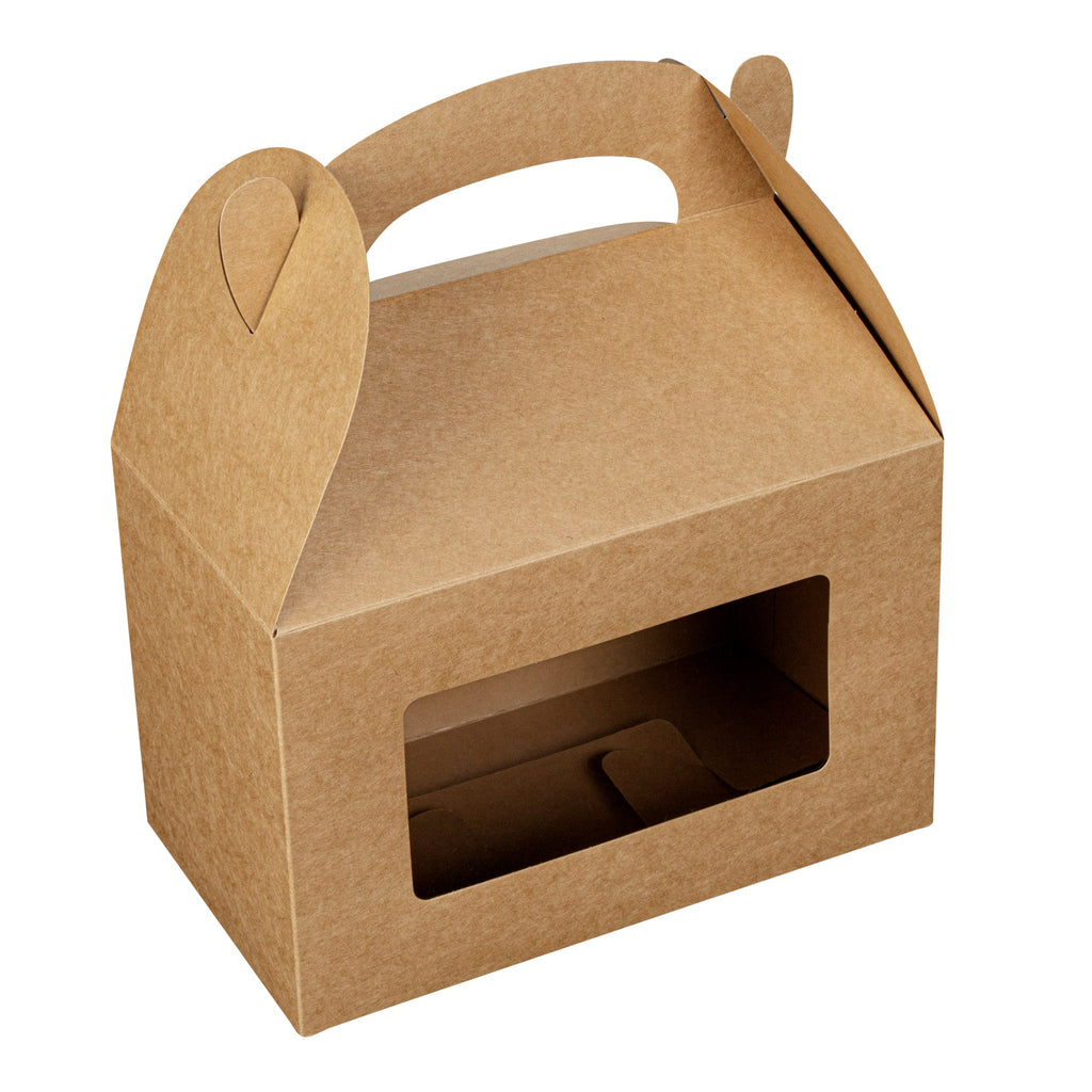Bio Tek Kraft Paper Gable Box / Take Out Container - Greaseproof, with Window - 8 1/2" x 4 3/4" x 5 1/2" - 100 count box