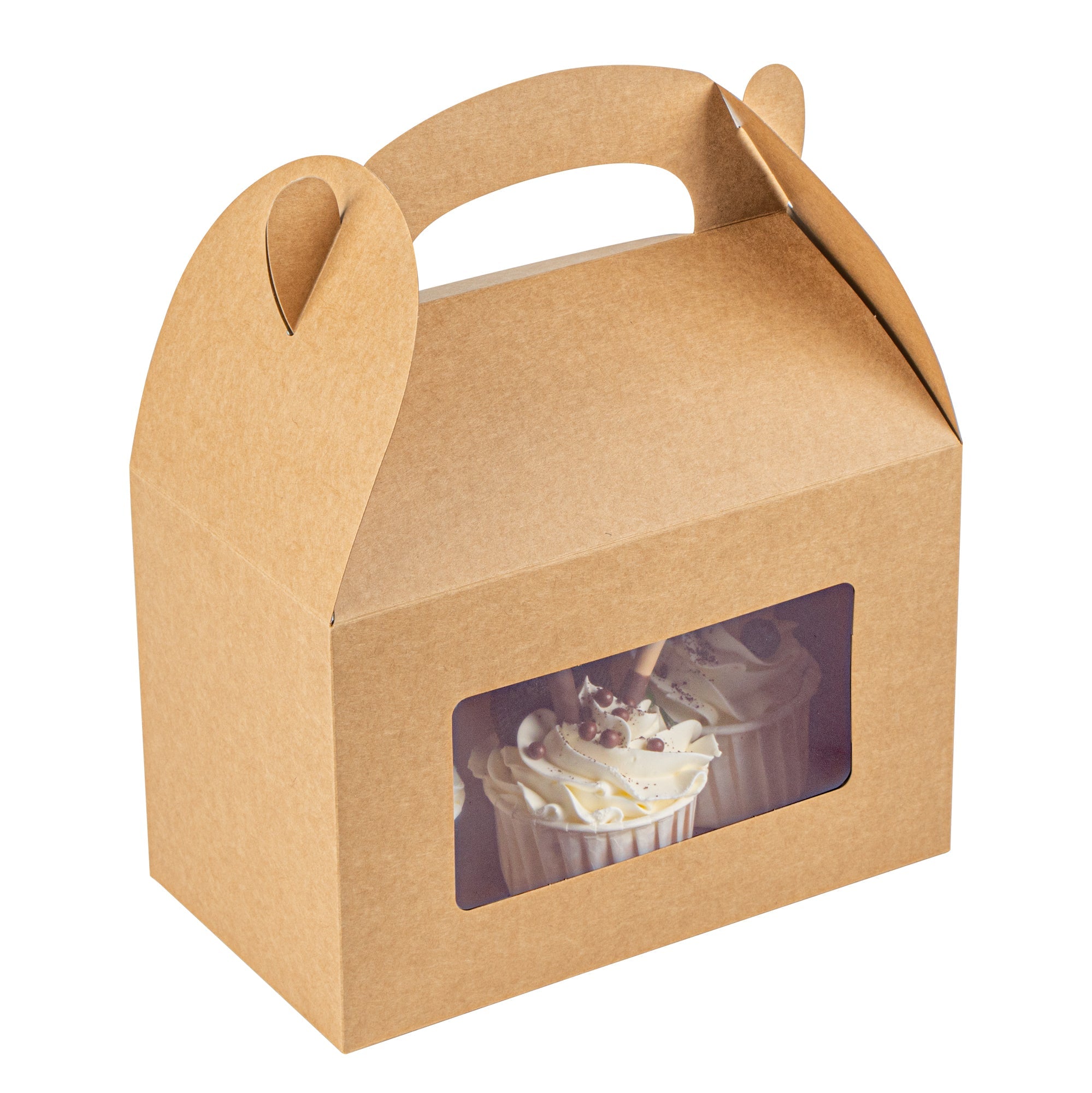 Bio Tek Kraft Paper Gable Box / Take Out Container - Greaseproof, with Window - 8 1/2" x 4 3/4" x 5 1/2" - 100 count box