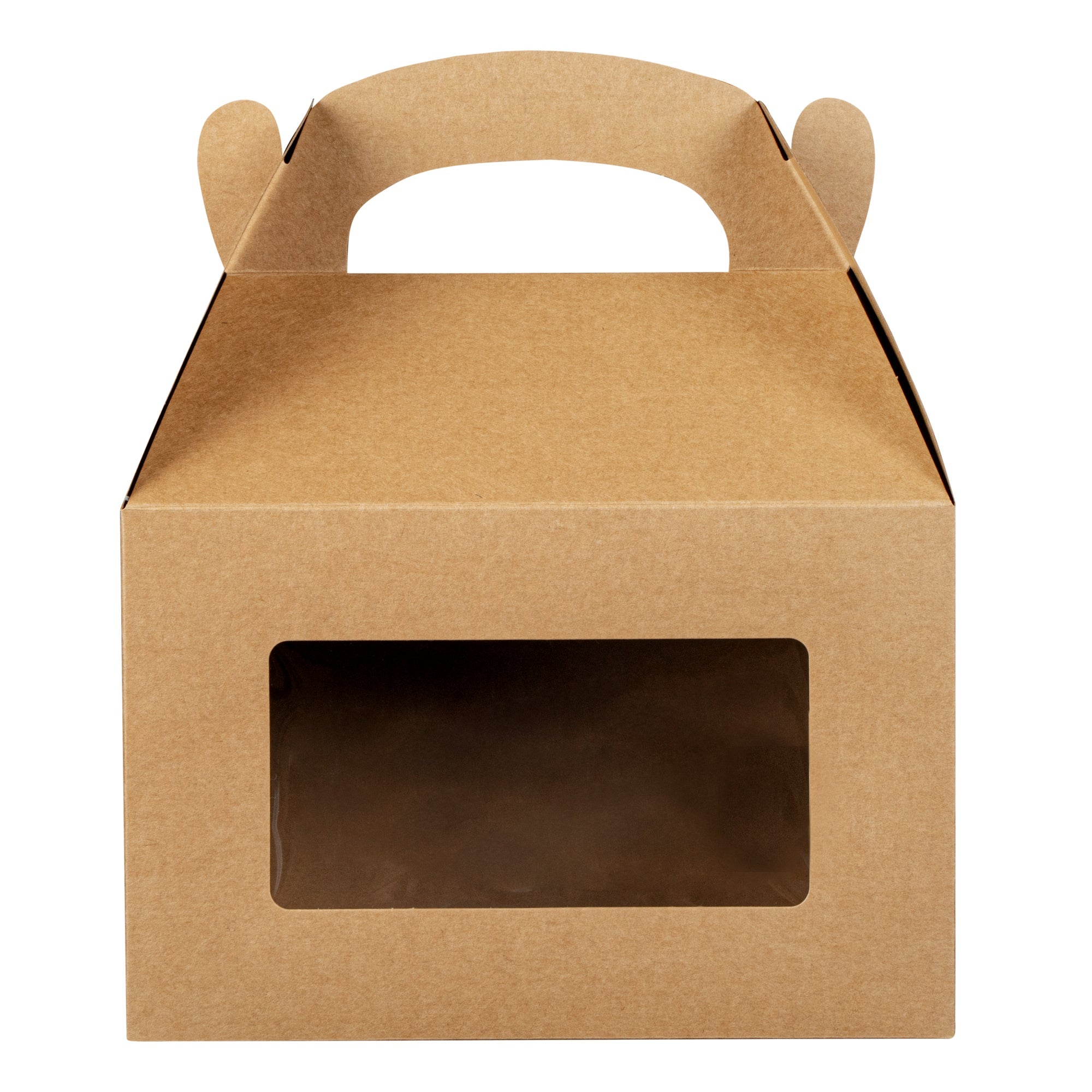 Bio Tek Kraft Paper Gable Box / Take Out Container - Greaseproof, with Window - 8 1/2" x 4 3/4" x 5 1/2" - 100 count box