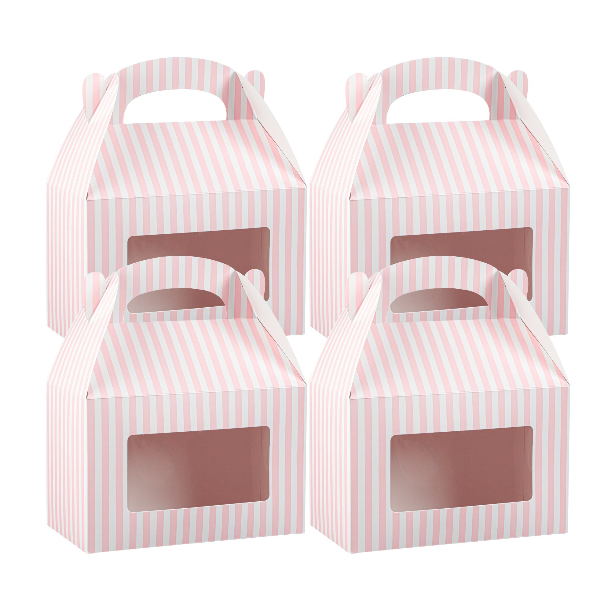 Bio Tek Pink and White Stripe Paper Gable Box / Take Out Container - with Window - 8 1/2" x 4 3/4" x 5 1/2" - 100 count box