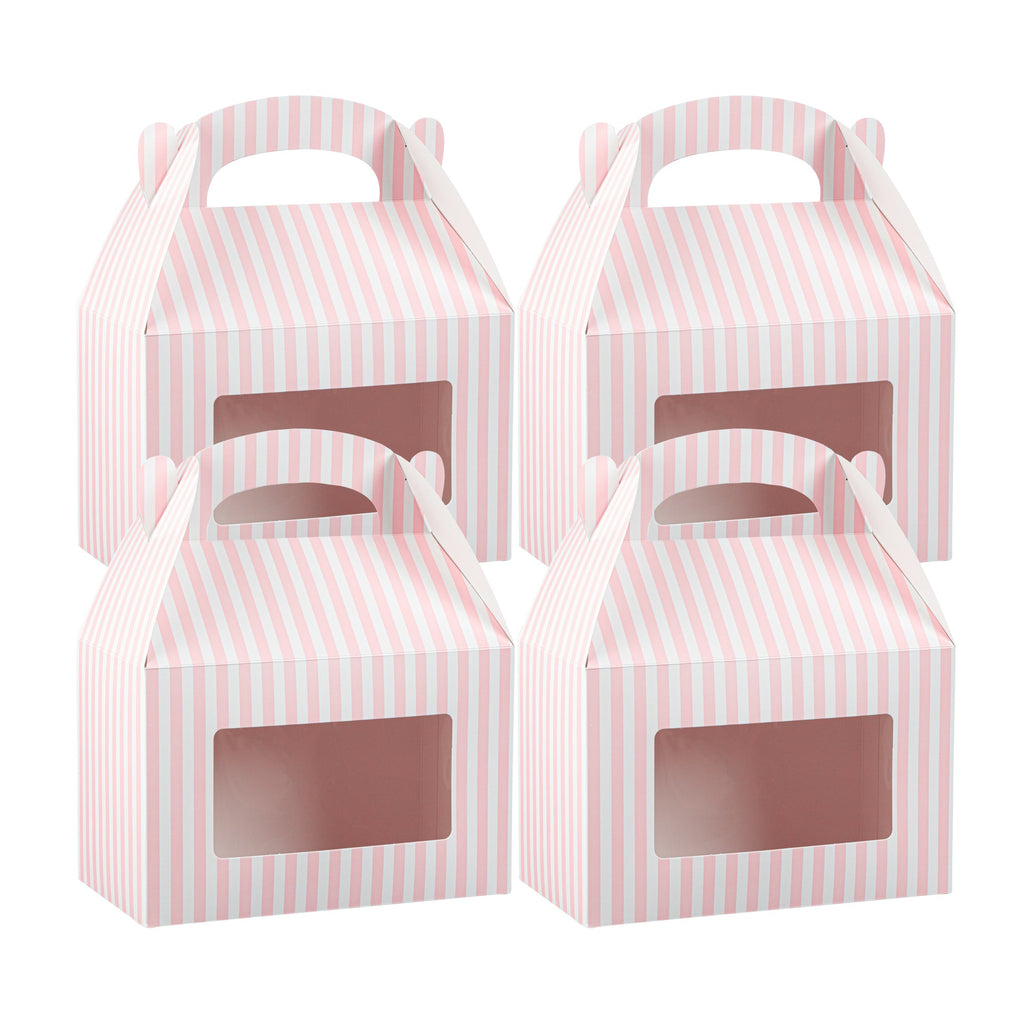 Bio Tek Pink and White Stripe Gable Box / Take Out Container - with Window - 8 1/2" x 4 3/4" x 5 1/2" - 25 count box