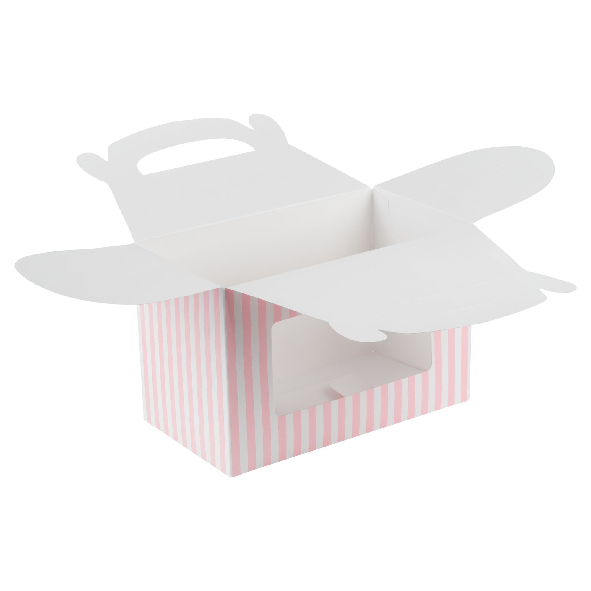 Bio Tek Pink and White Stripe Gable Box / Take Out Container - with Window - 8 1/2" x 4 3/4" x 5 1/2" - 25 count box